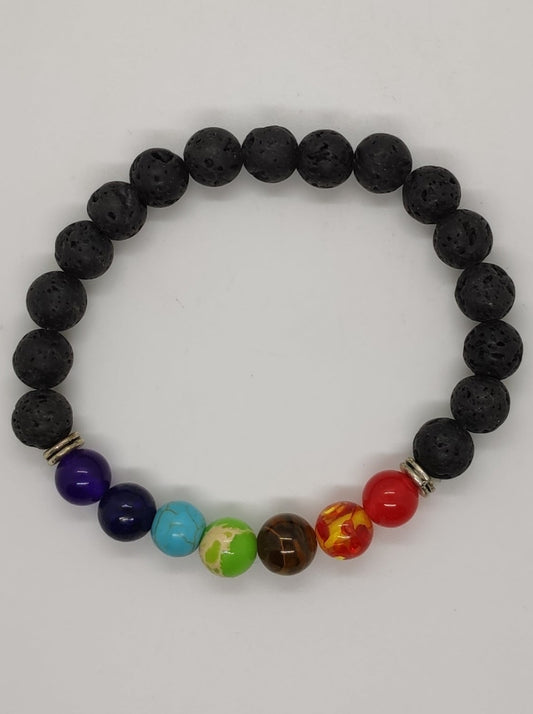 Bracciale elasticizzato pietra lavica 7 chakra