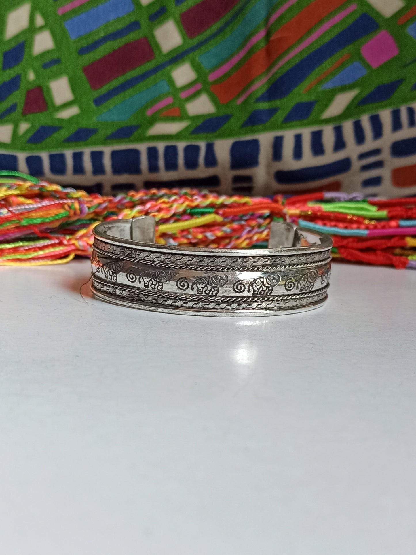 Thin silver elephant bangle bracelet