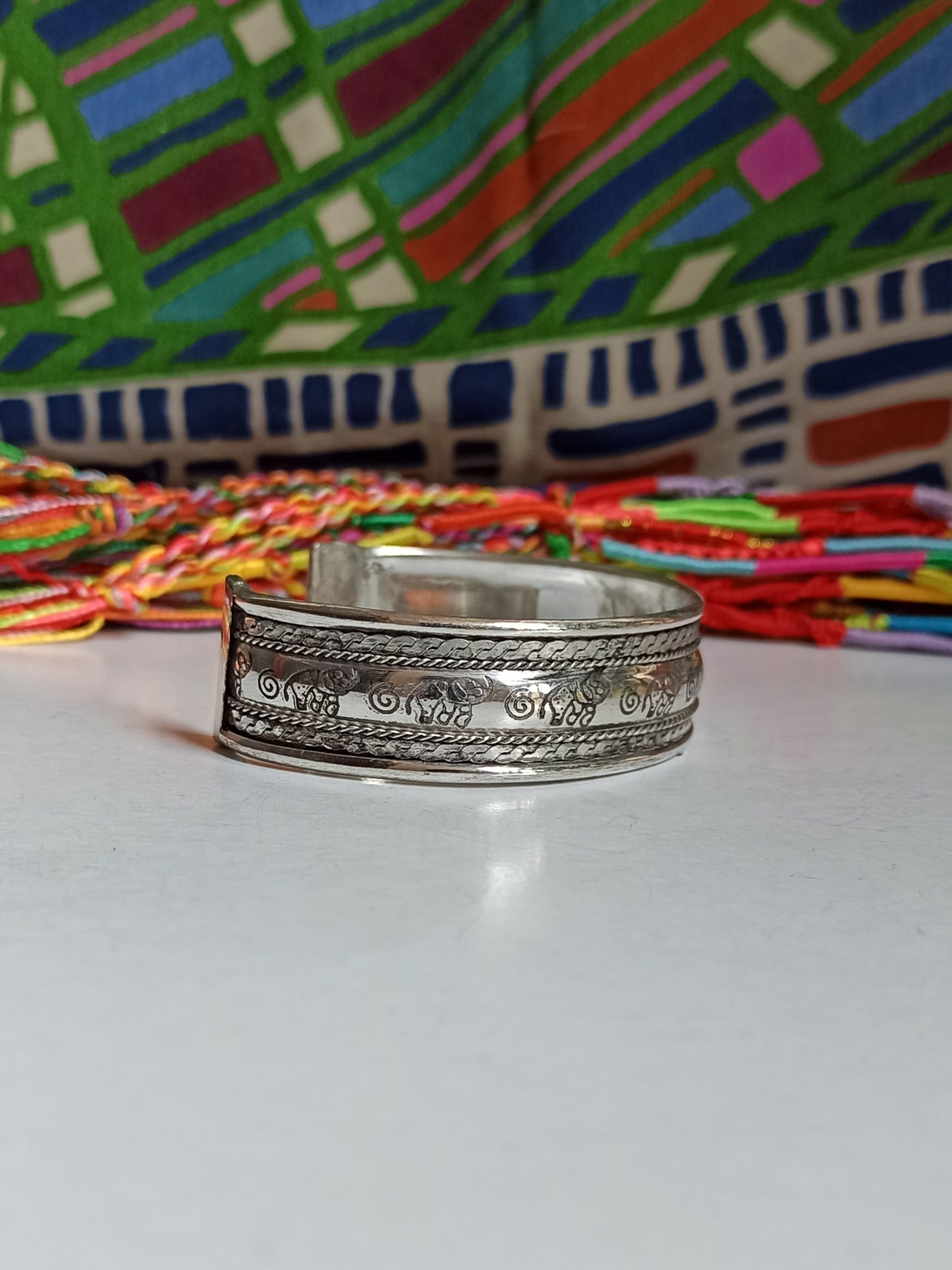 Thin silver elephant bangle bracelet