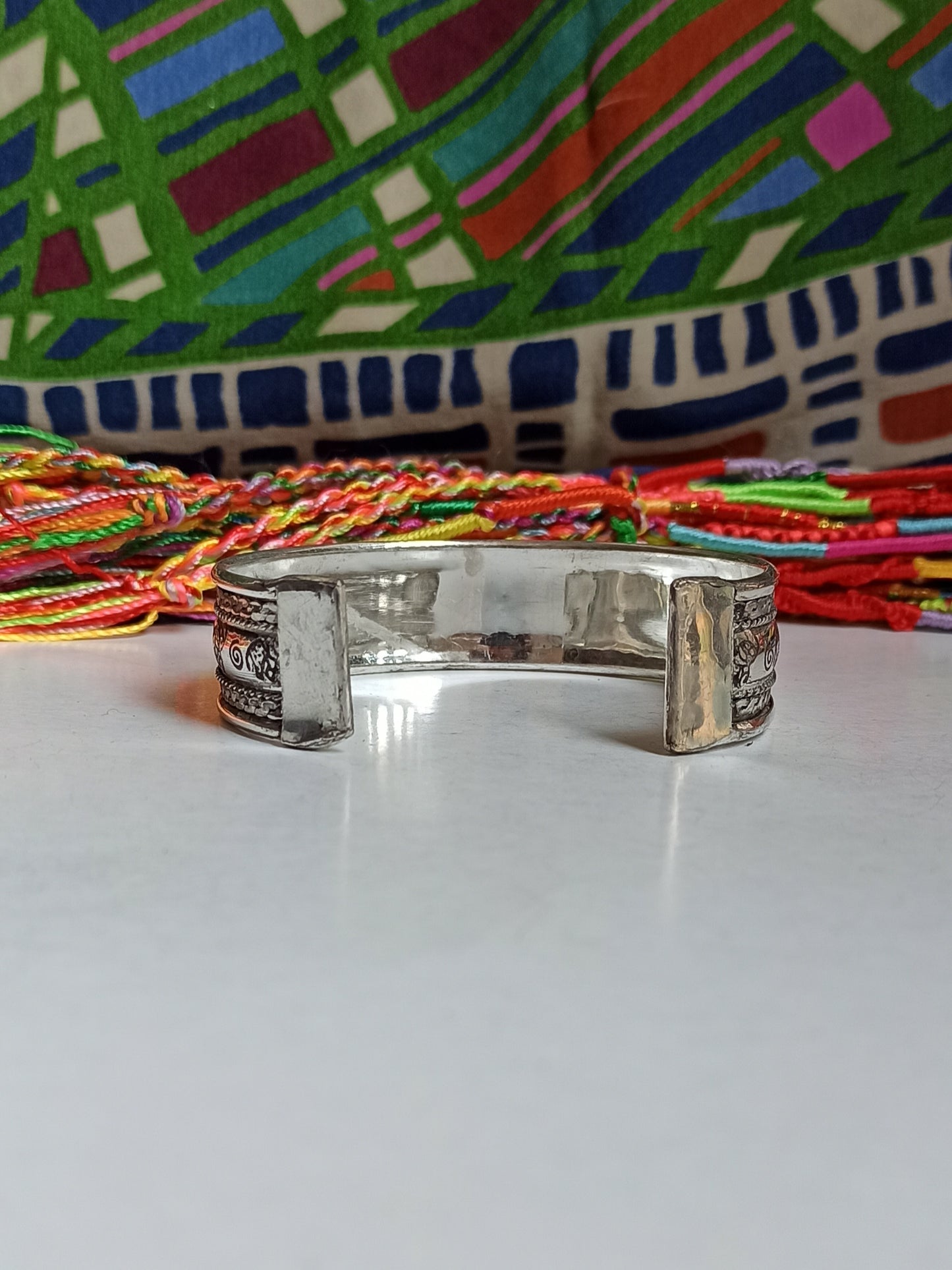 Thin silver elephant bangle bracelet