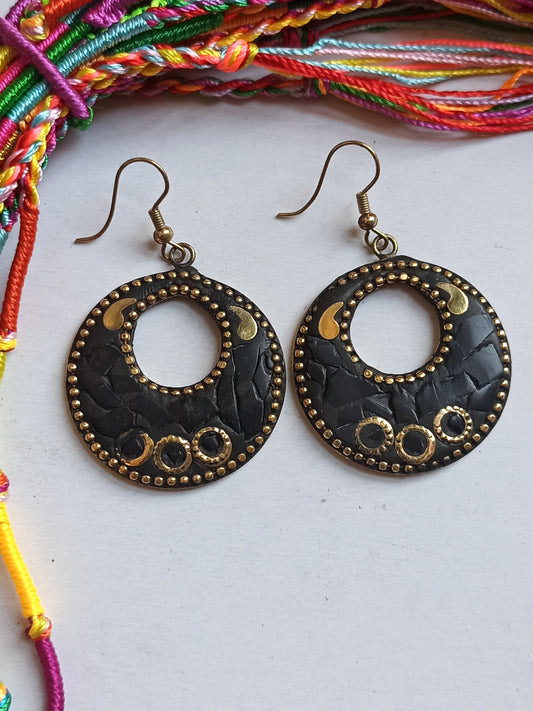 Black Nepalese mosaic earrings