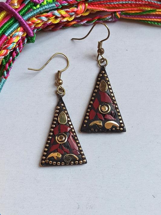 Red Nepalese mosaic earrings