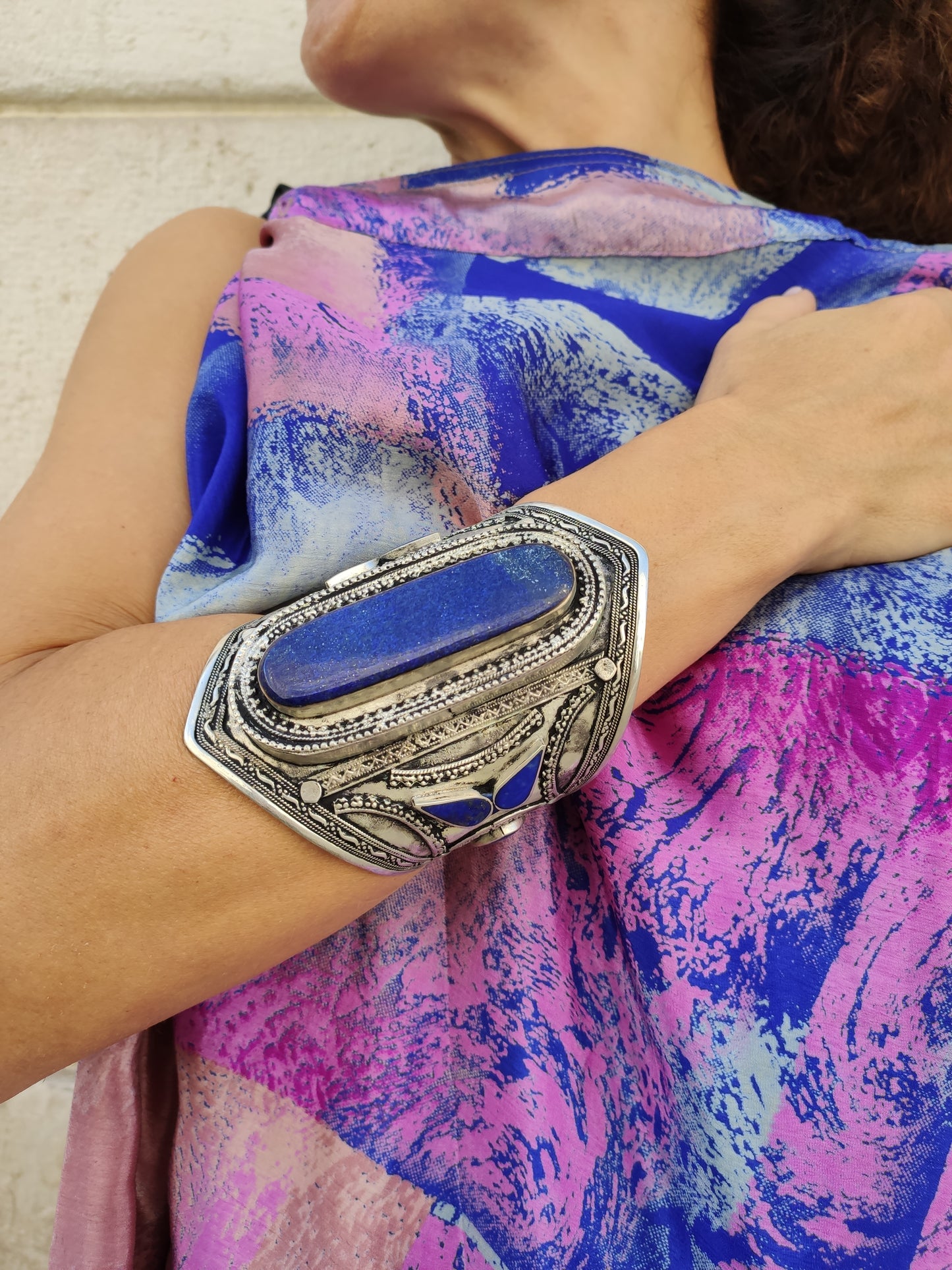 Antique vintage lapis lazuli large open bracelet