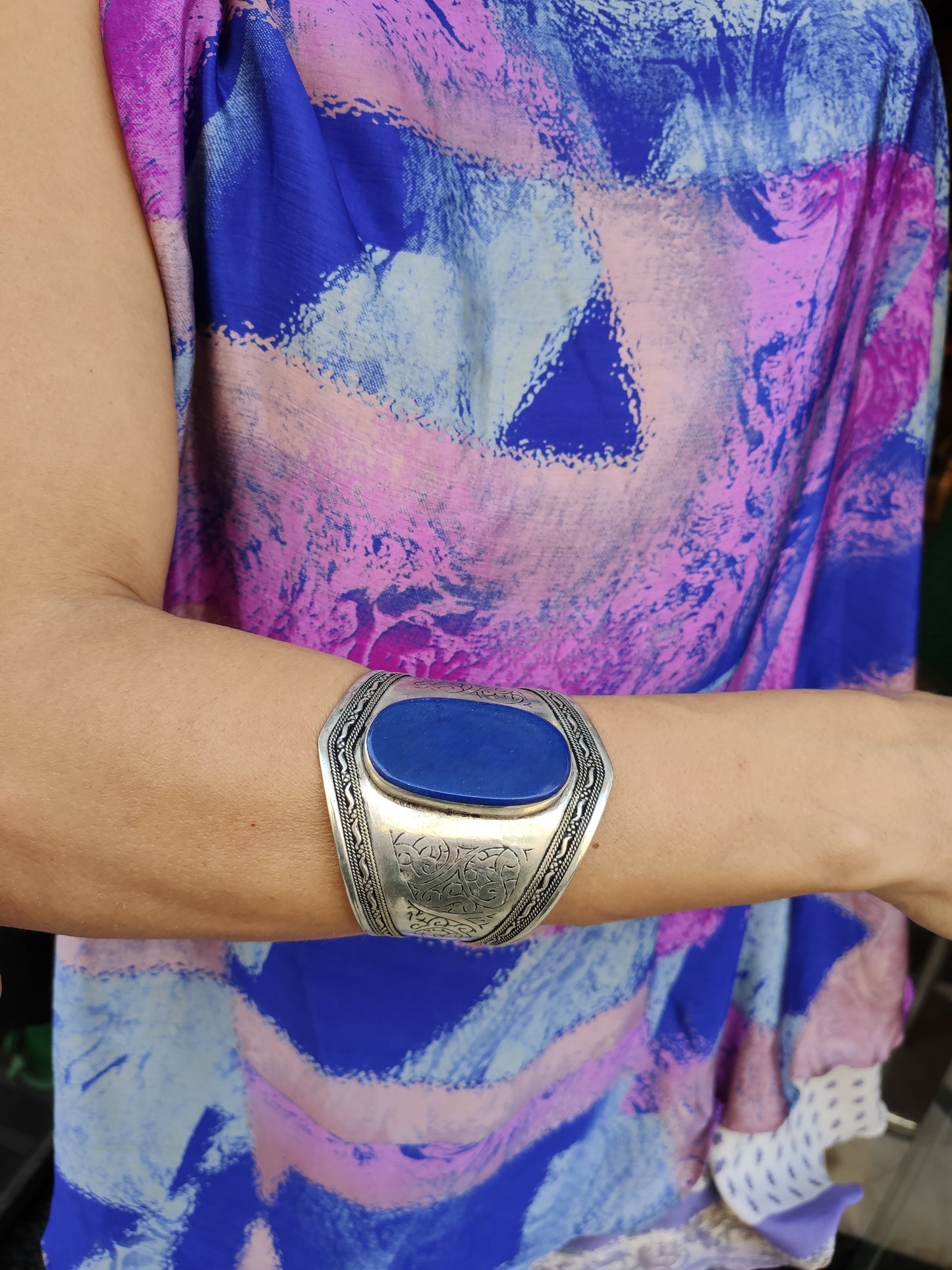 Antique vintage lapis lazuli open slave bracelet