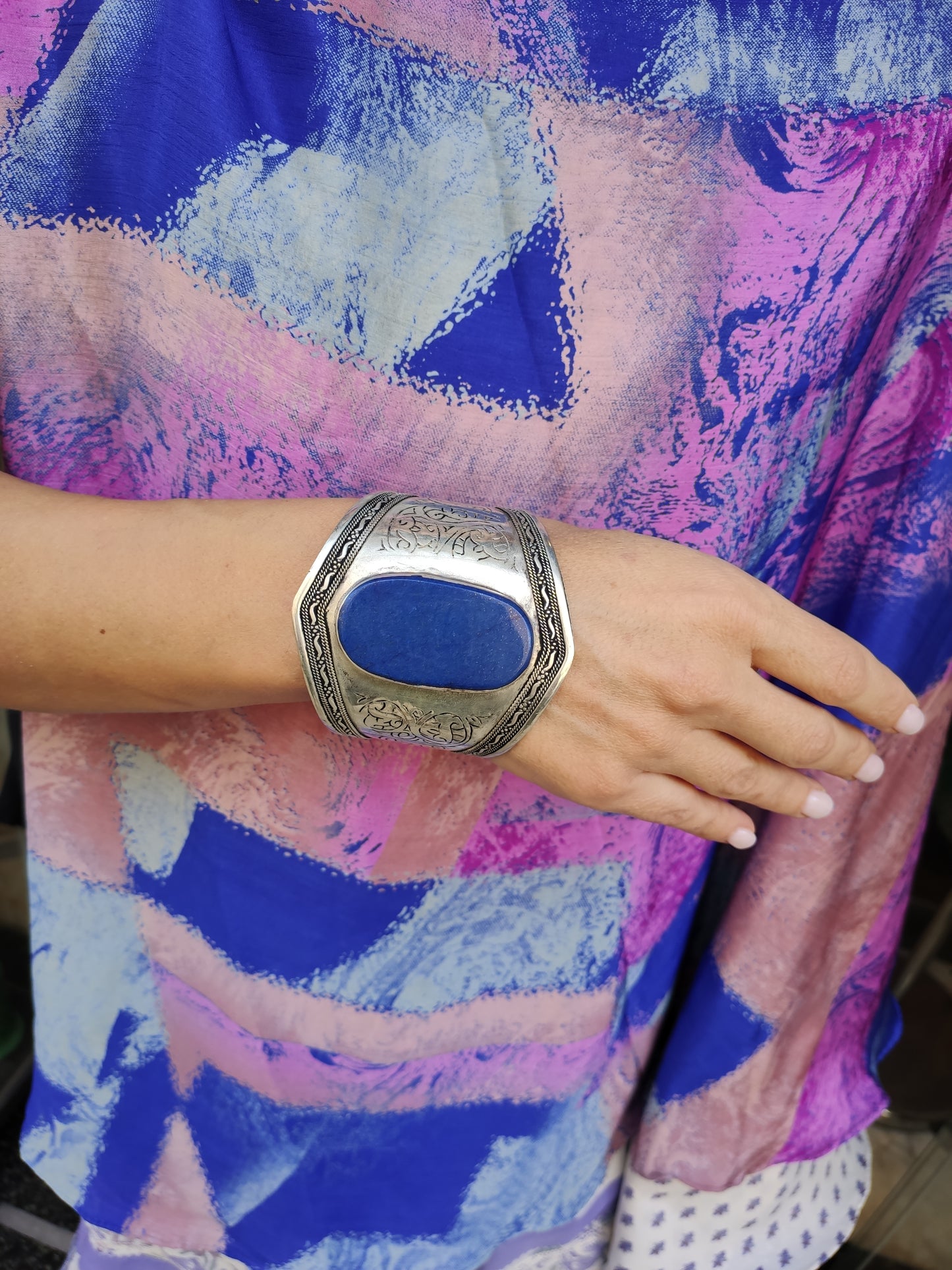 Antique vintage lapis lazuli open slave bracelet