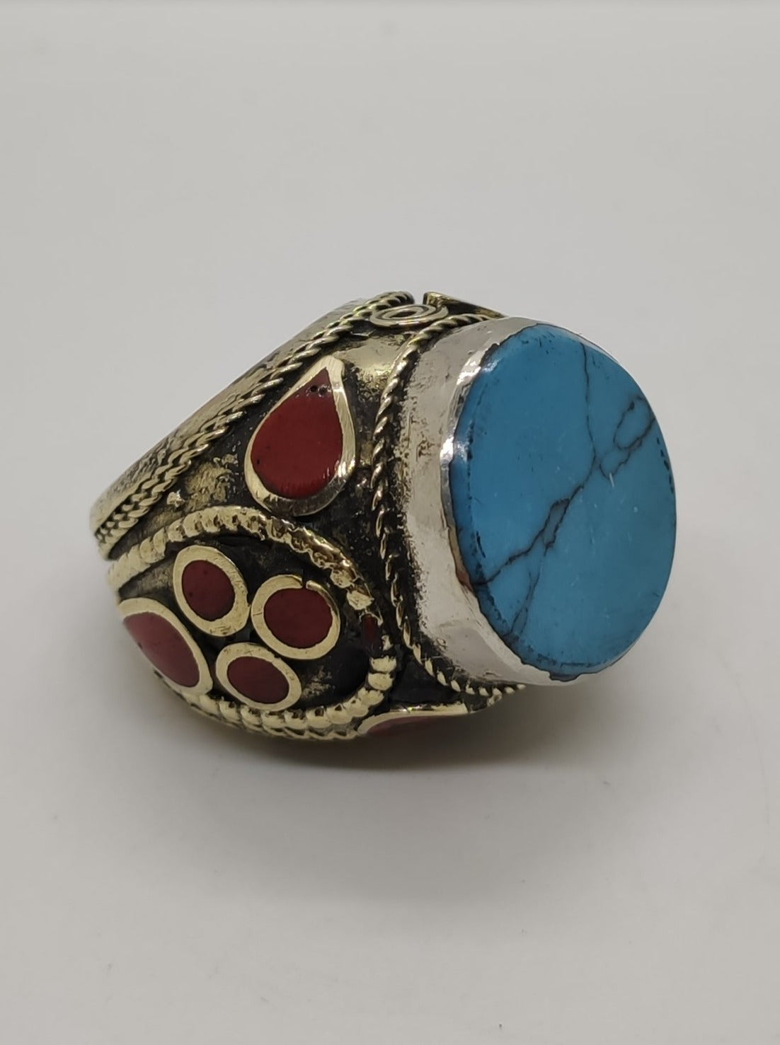 Large antique vintage synthetic turquoise signet ring