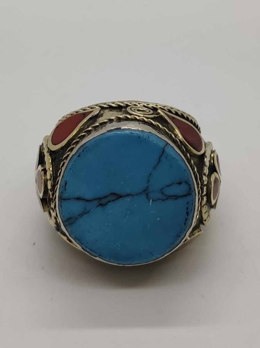 Large antique vintage synthetic turquoise signet ring