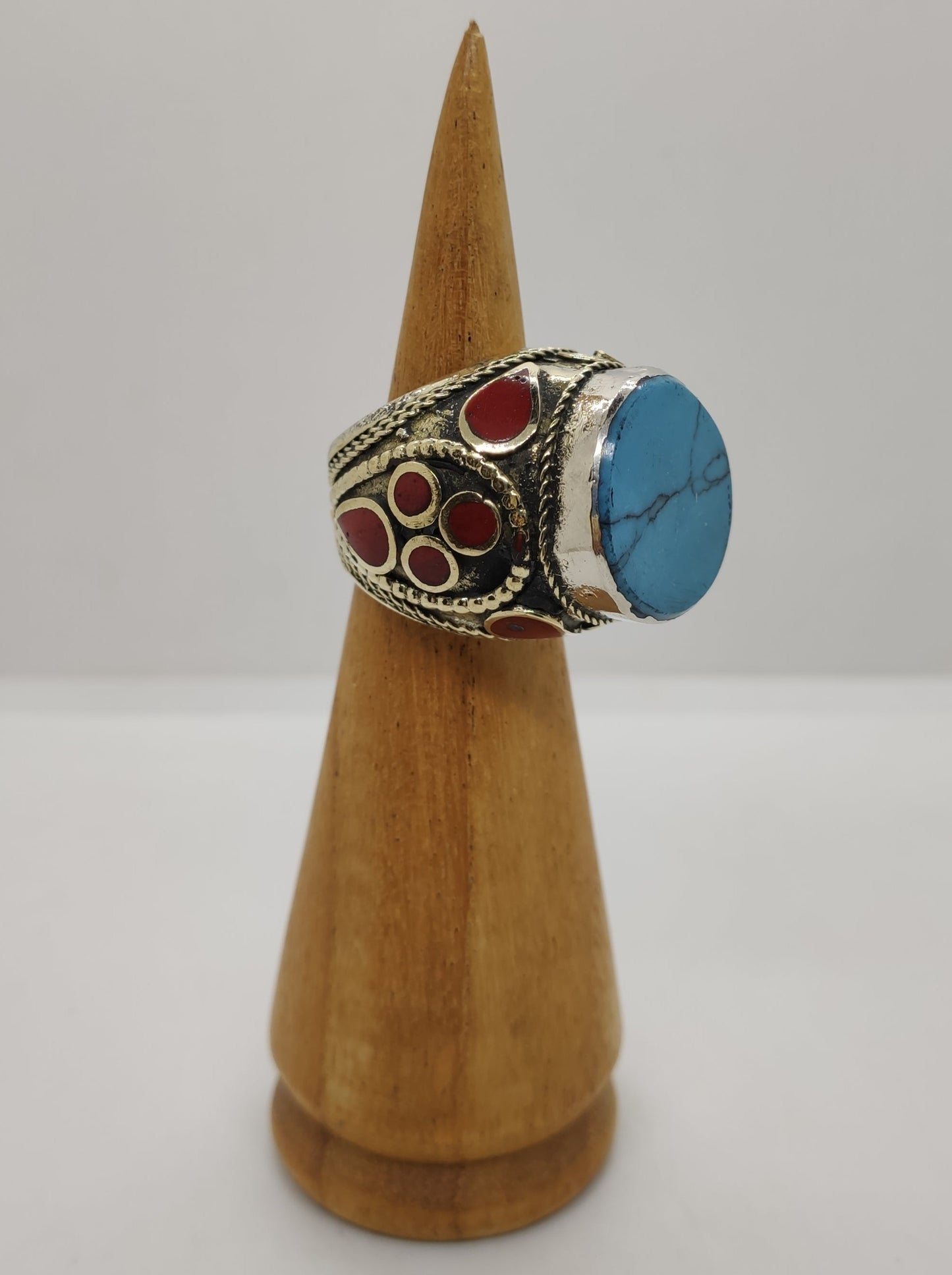 Large antique vintage synthetic turquoise signet ring