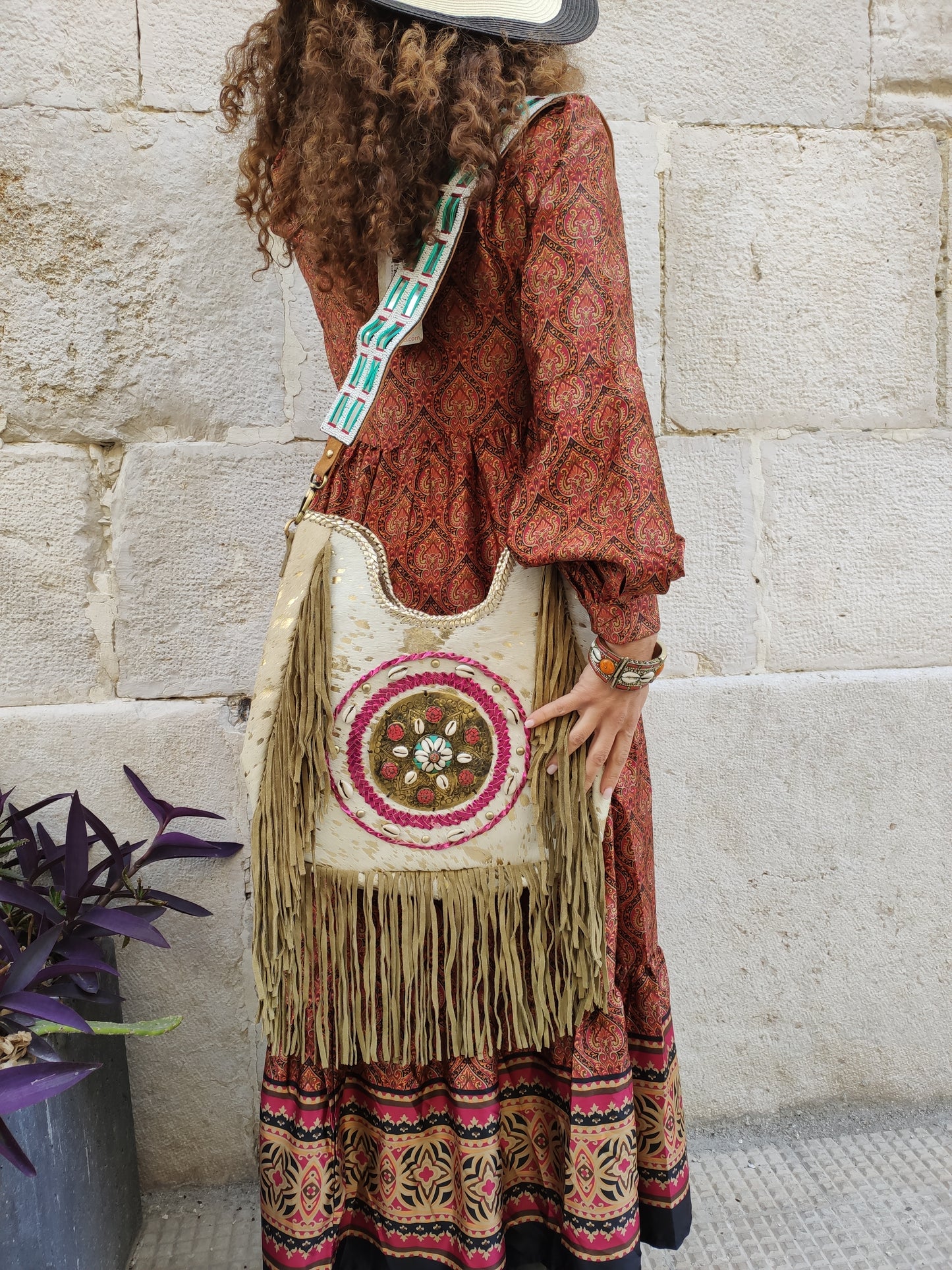 Leather shopper bag with fringes cowgirl boho brown black super outfit