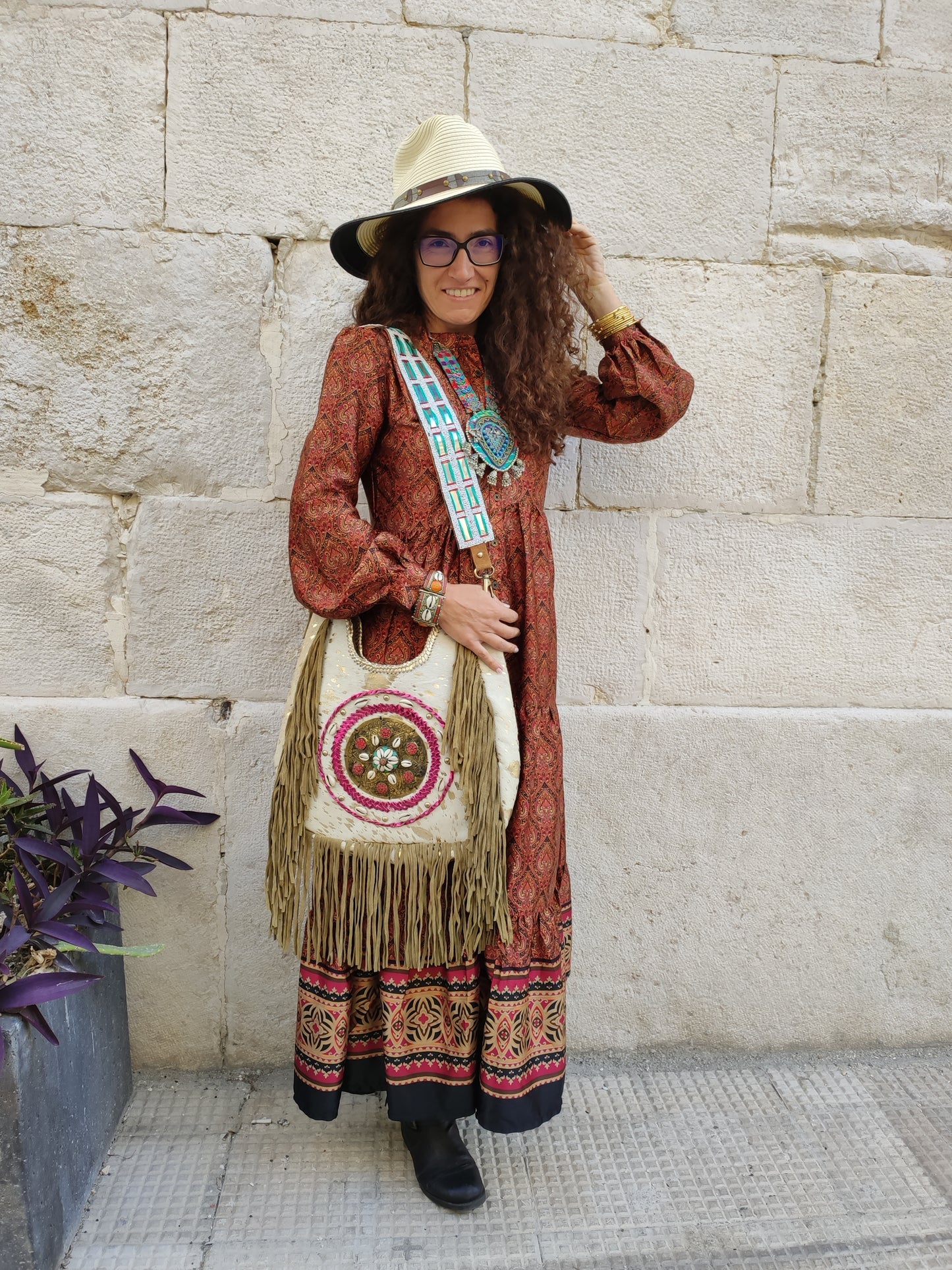 Leather shopper bag with fringes cowgirl boho brown black super outfit