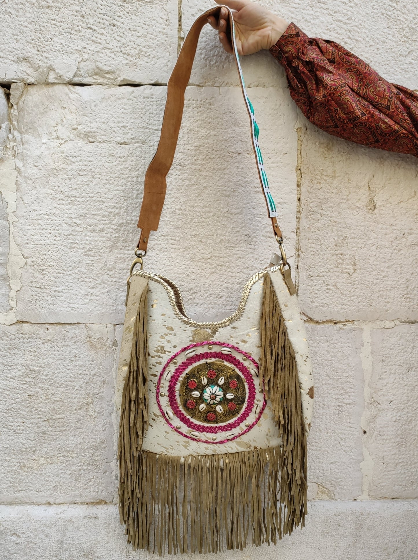 Leather shopper bag with fringes cowgirl boho brown black super outfit