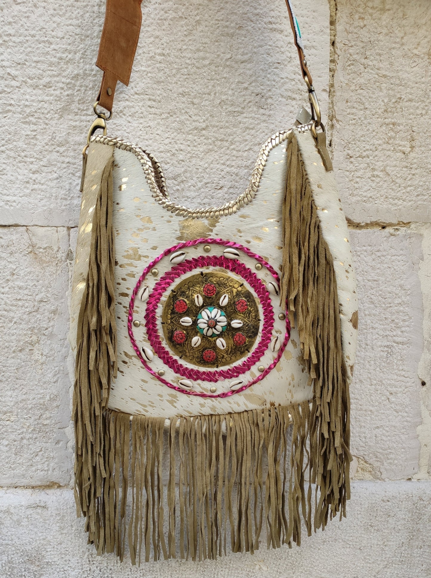 Leather shopper bag with fringes cowgirl boho brown black super outfit