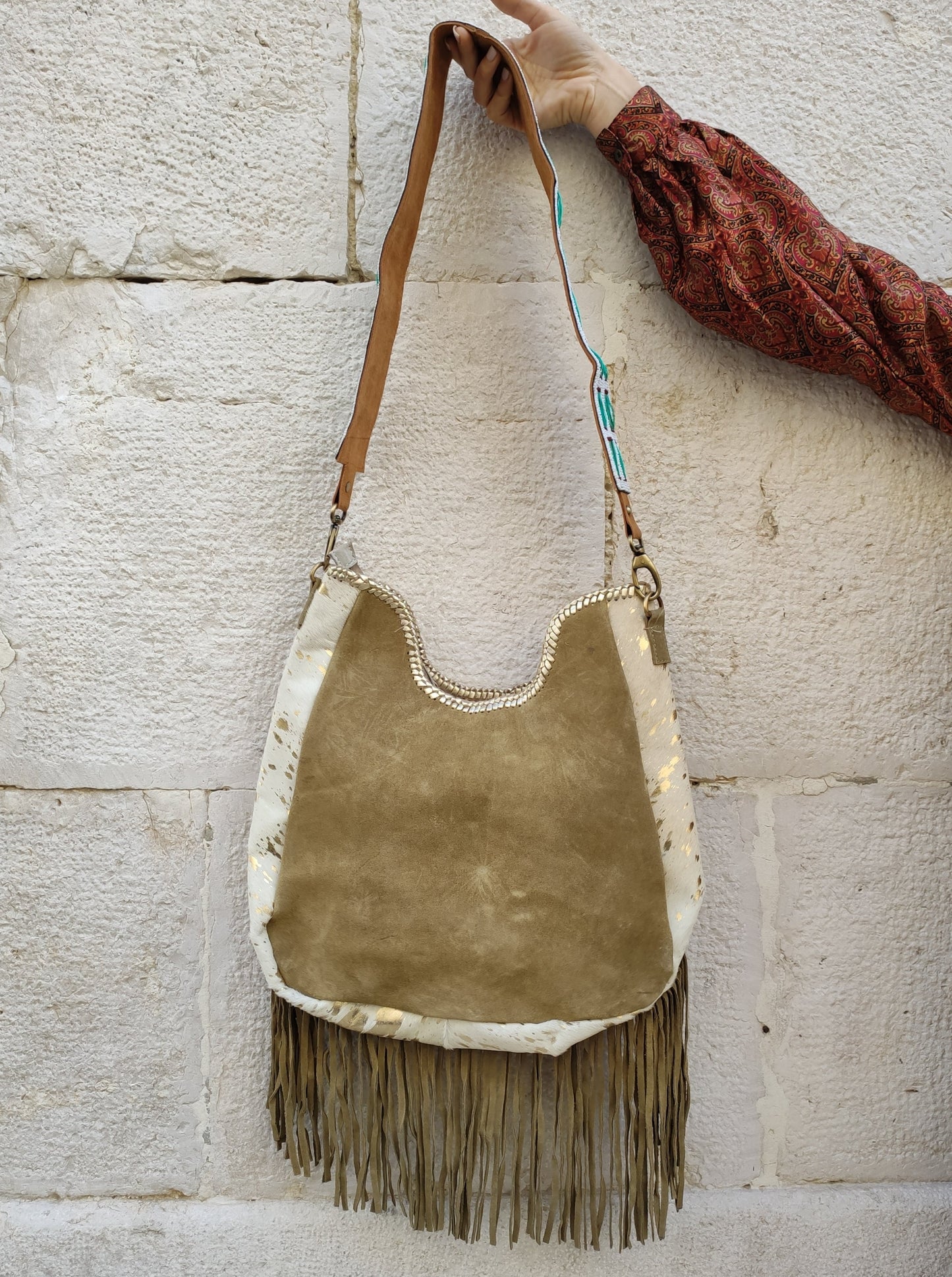 Leather shopper bag with fringes cowgirl boho brown black super outfit