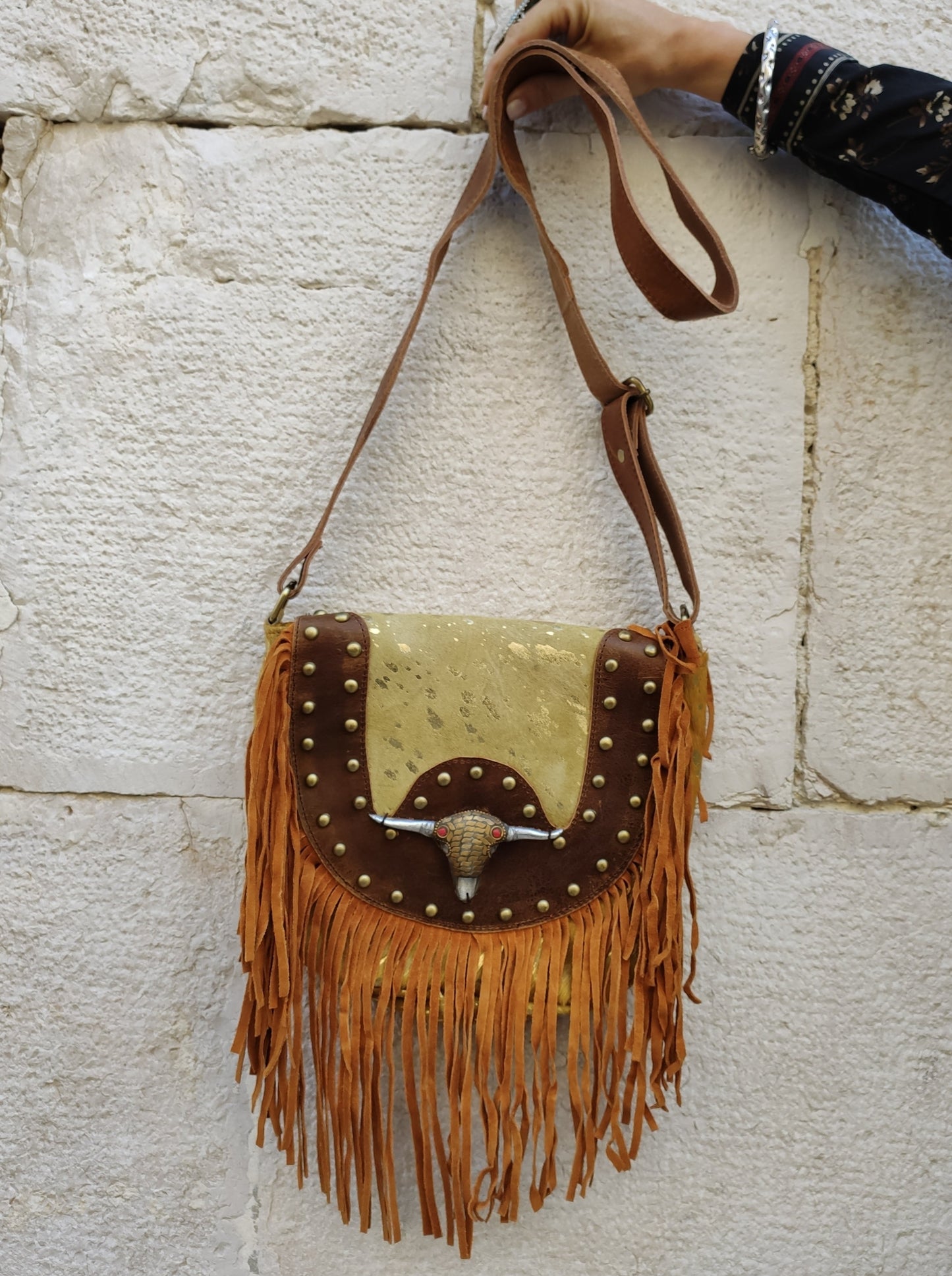 Brown leather shoulder bag with fringes cowgirl boho super outfit