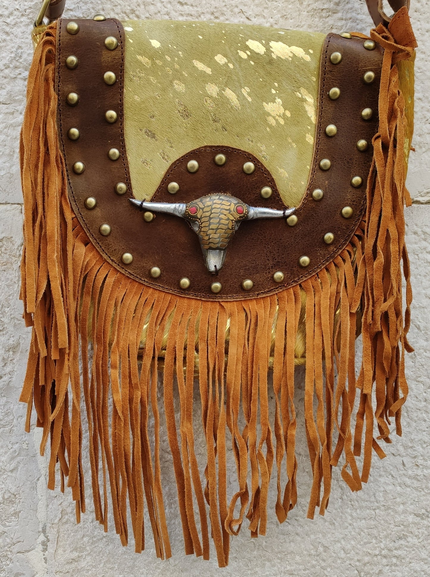 Brown leather shoulder bag with fringes cowgirl boho super outfit