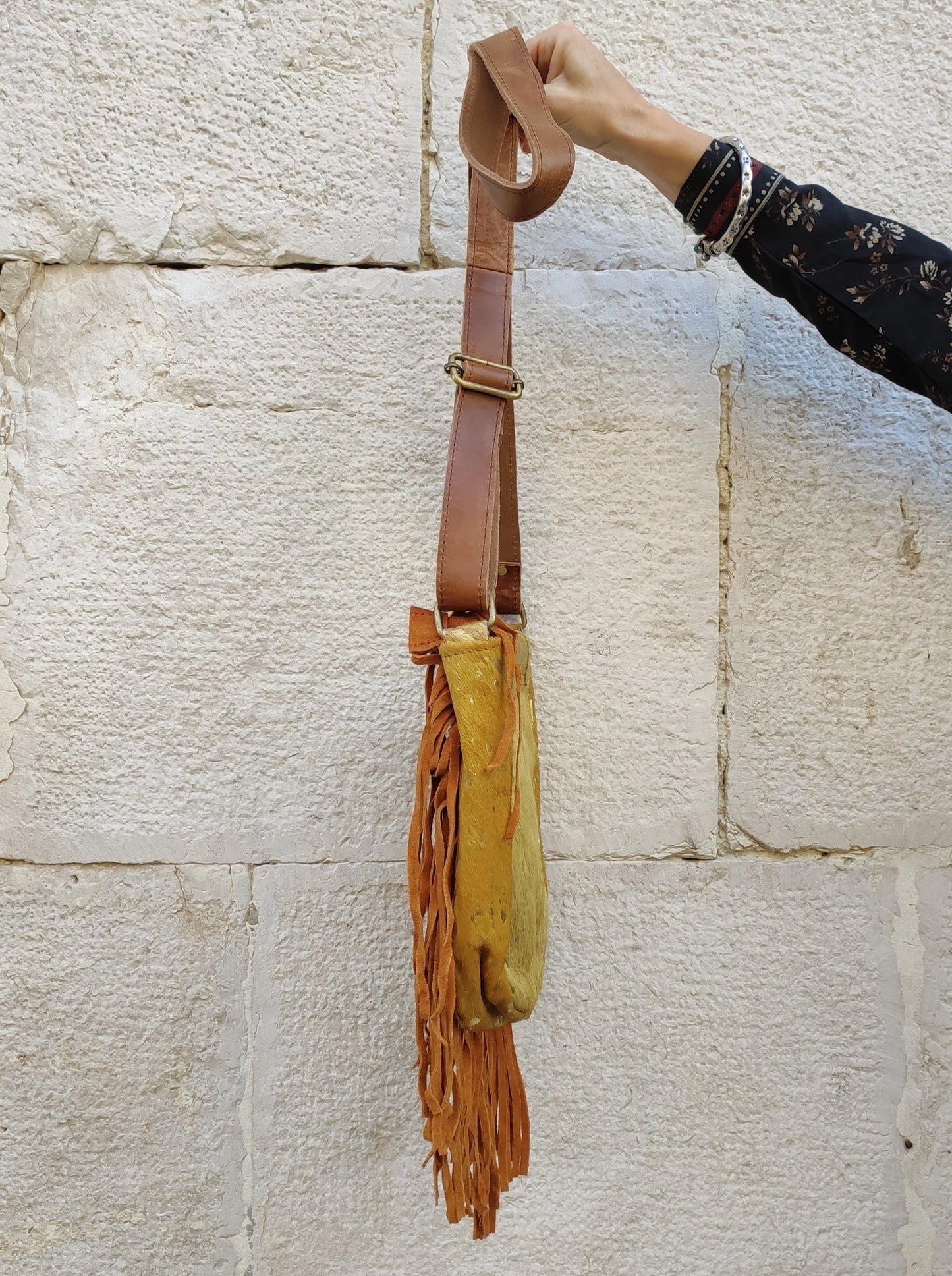 Brown leather shoulder bag with fringes cowgirl boho super outfit