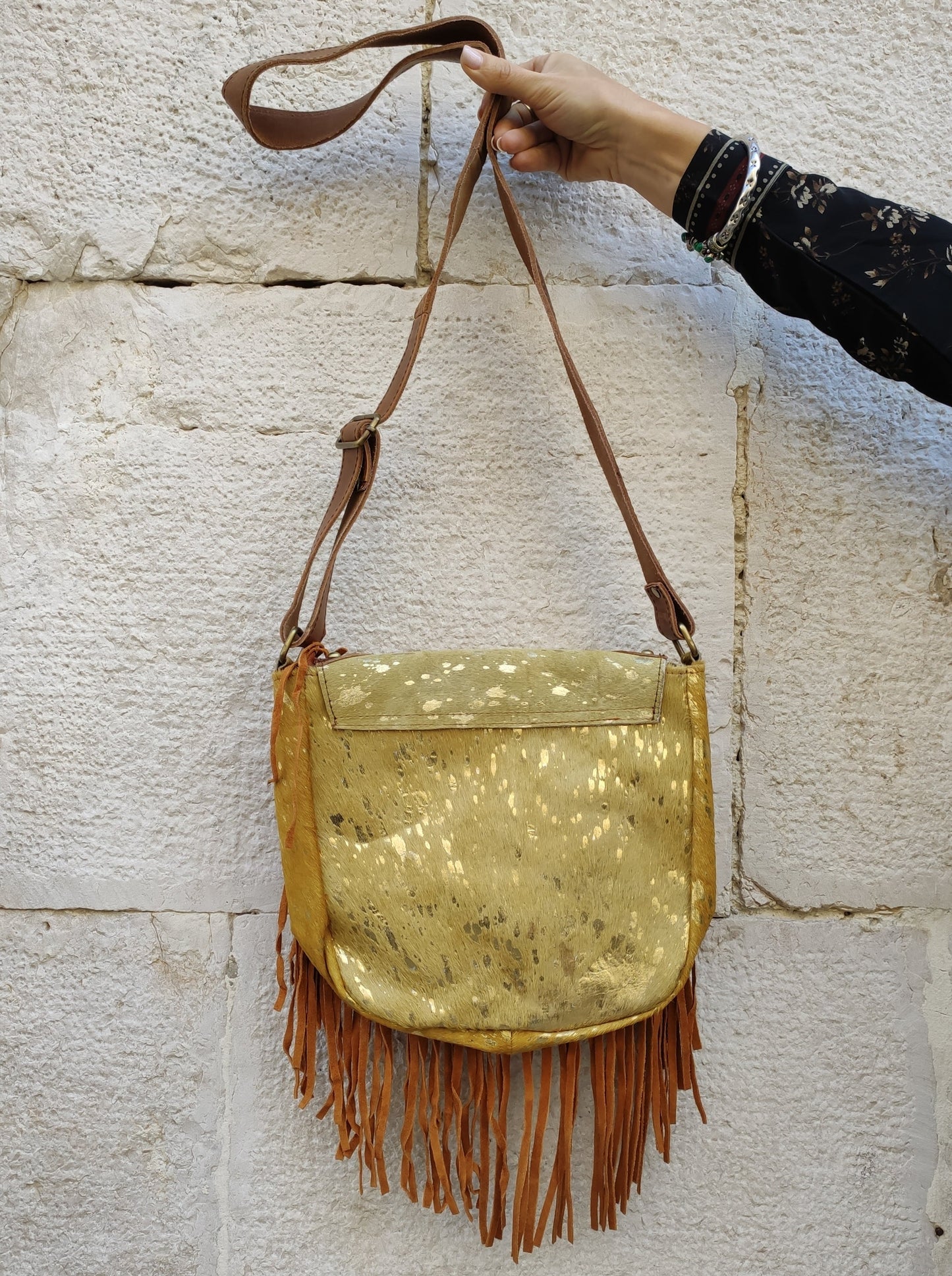 Brown leather shoulder bag with fringes cowgirl boho super outfit