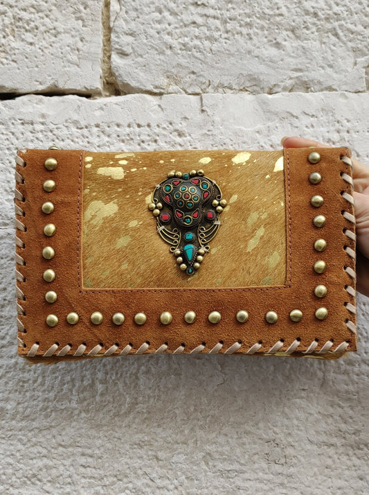 Cowgirl boho brown leather clutch shoulder bag super outfit