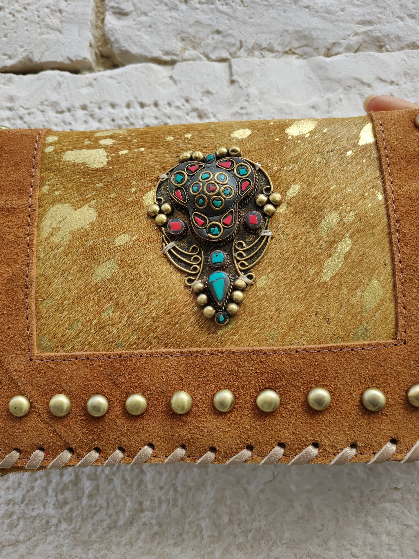 Cowgirl boho brown leather clutch shoulder bag super outfit