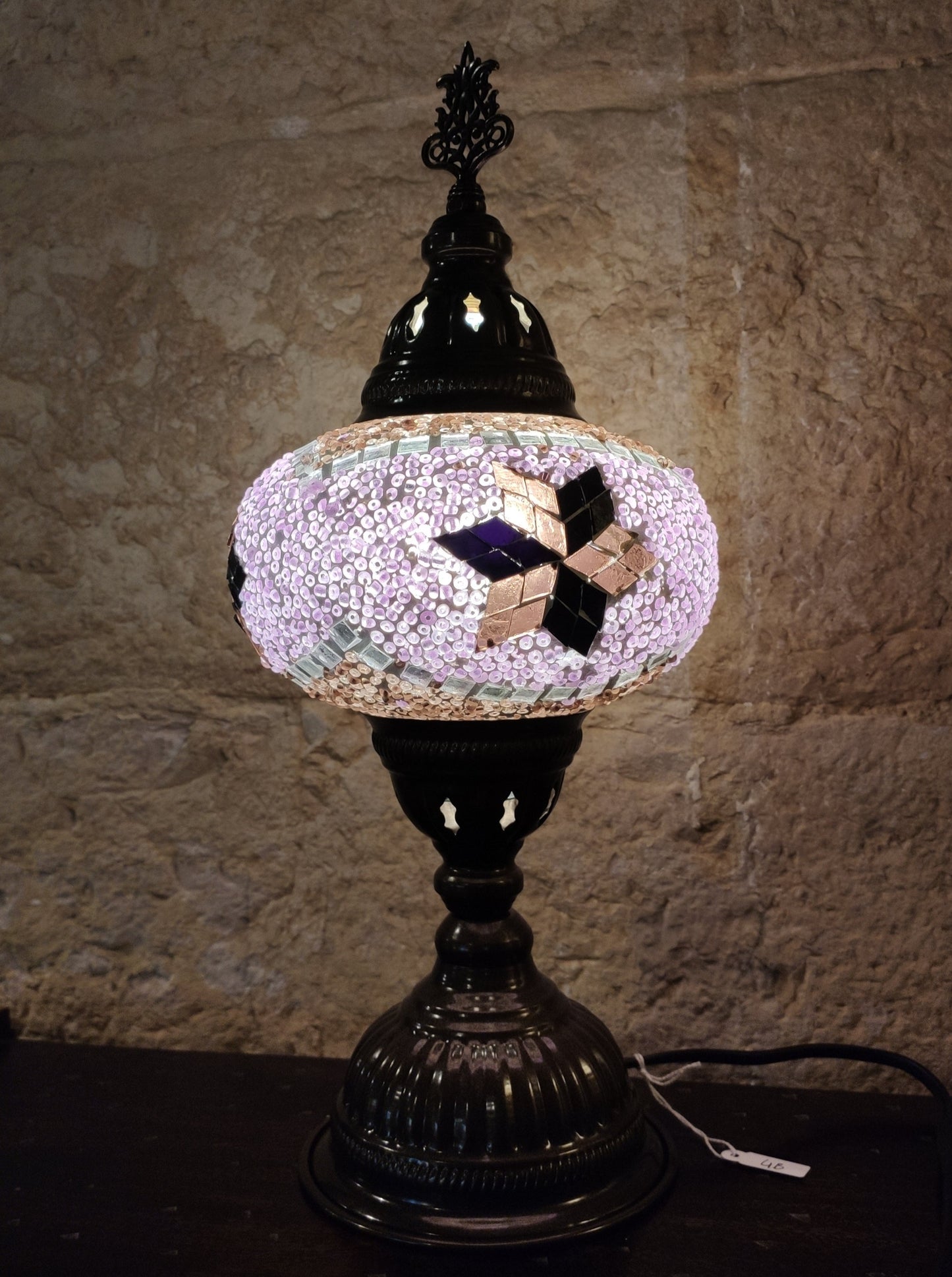 Turkish mosaic glass lamp, ethnic decor, pink 4B