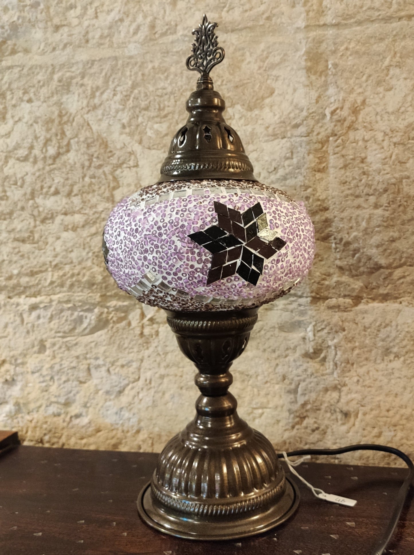 Turkish mosaic glass lamp, ethnic decor, pink 4B