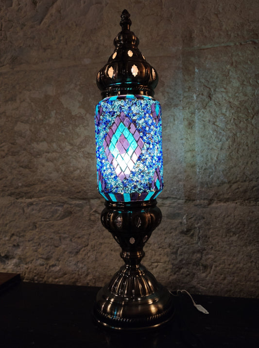 Turkish mosaic glass lamp, ethnic decor, blue 11B