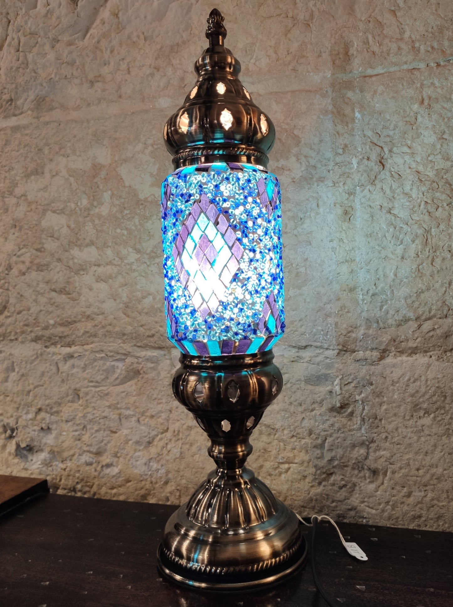 Turkish mosaic glass lamp, ethnic decor, blue 11B