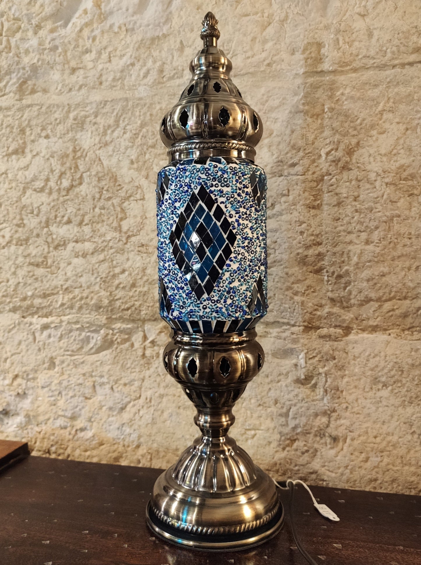 Turkish mosaic glass lamp, ethnic decor, blue 11B