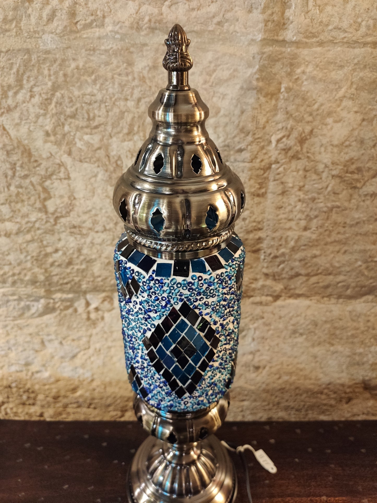 Turkish mosaic glass lamp, ethnic decor, blue 11B