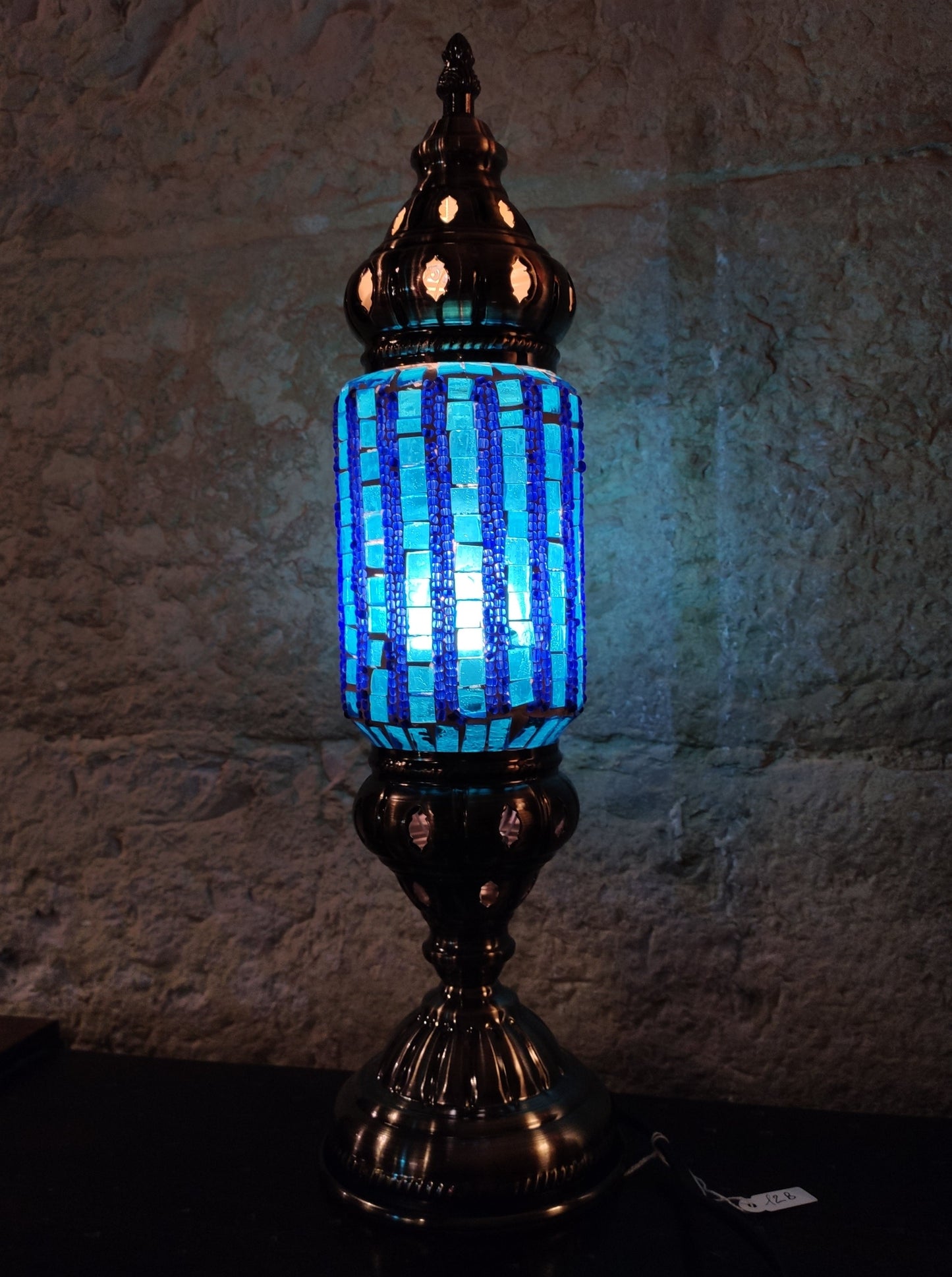 Turkish mosaic glass lamp, ethnic decor, blue 12B