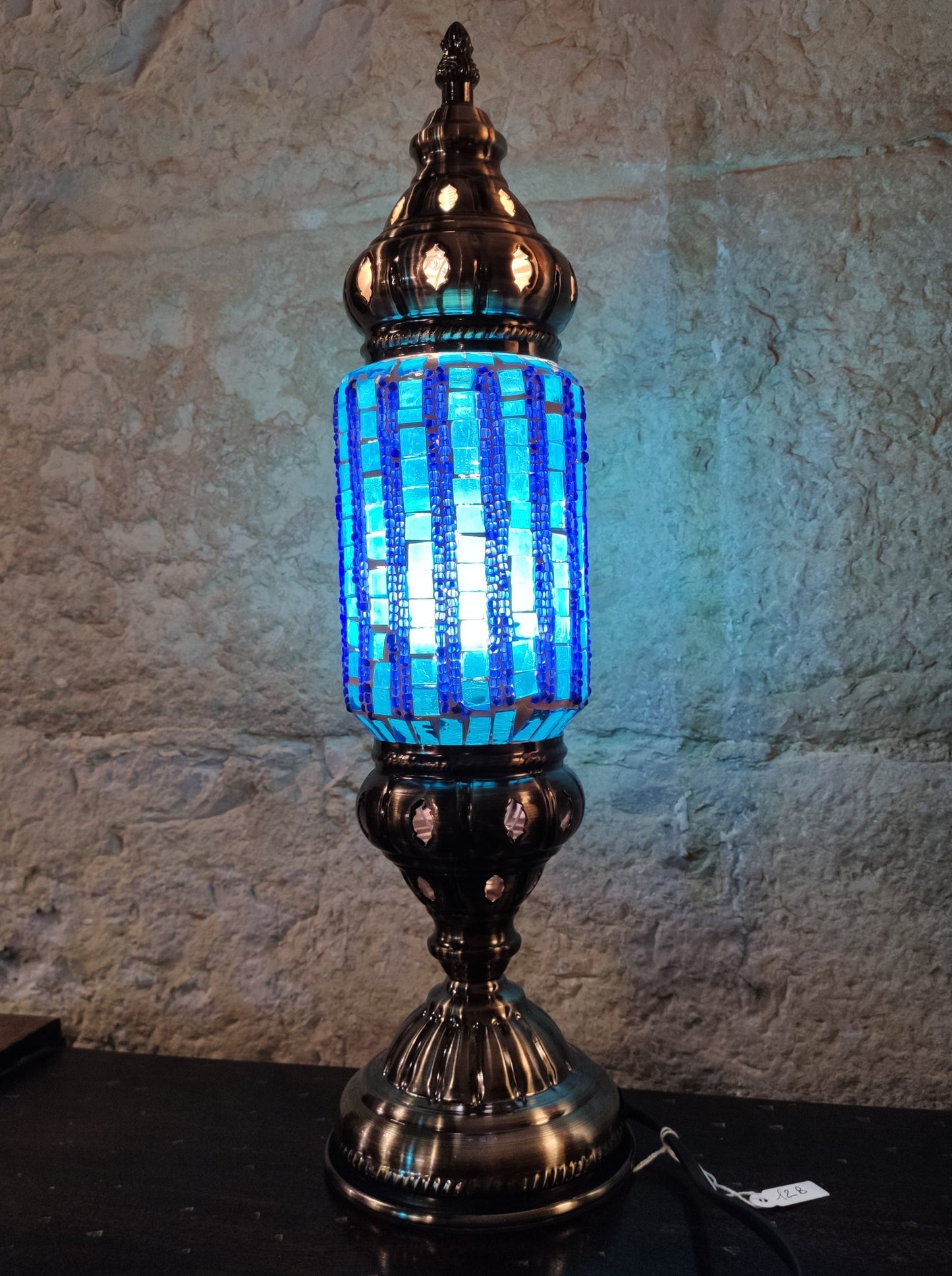 Turkish mosaic glass lamp, ethnic decor, blue 12B