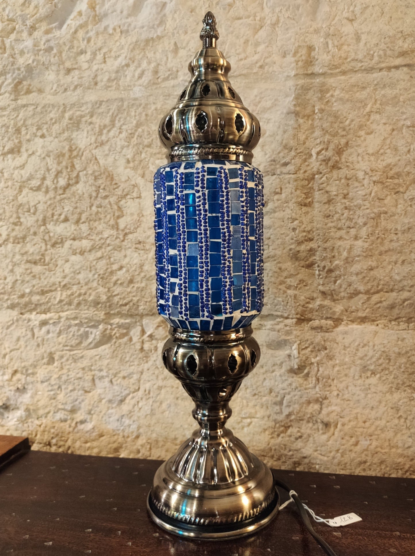 Turkish mosaic glass lamp, ethnic decor, blue 12B