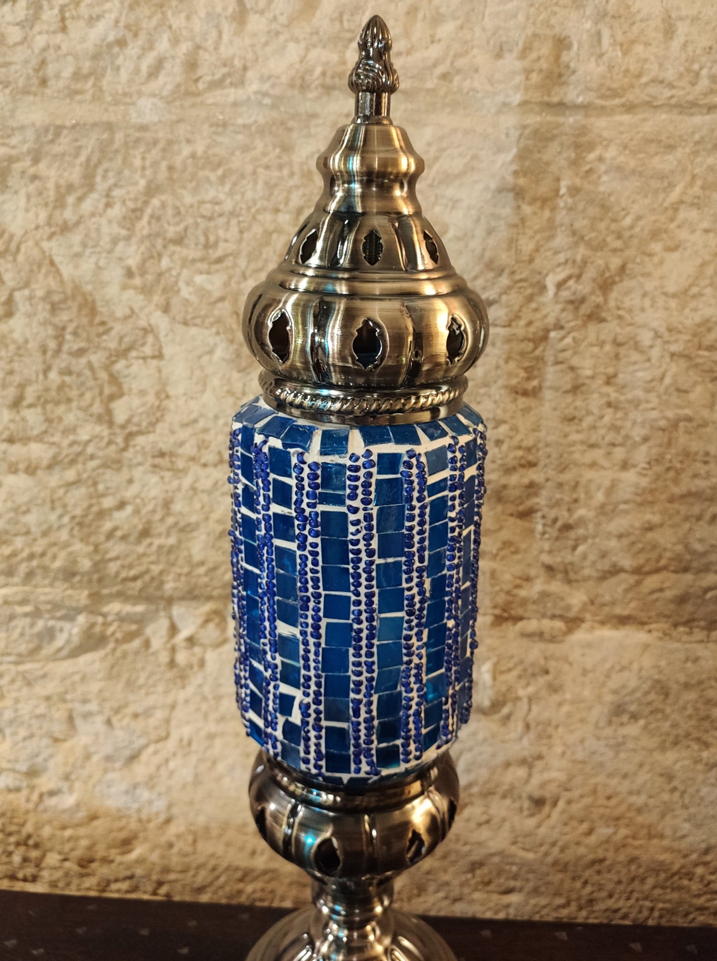 Turkish mosaic glass lamp, ethnic decor, blue 12B