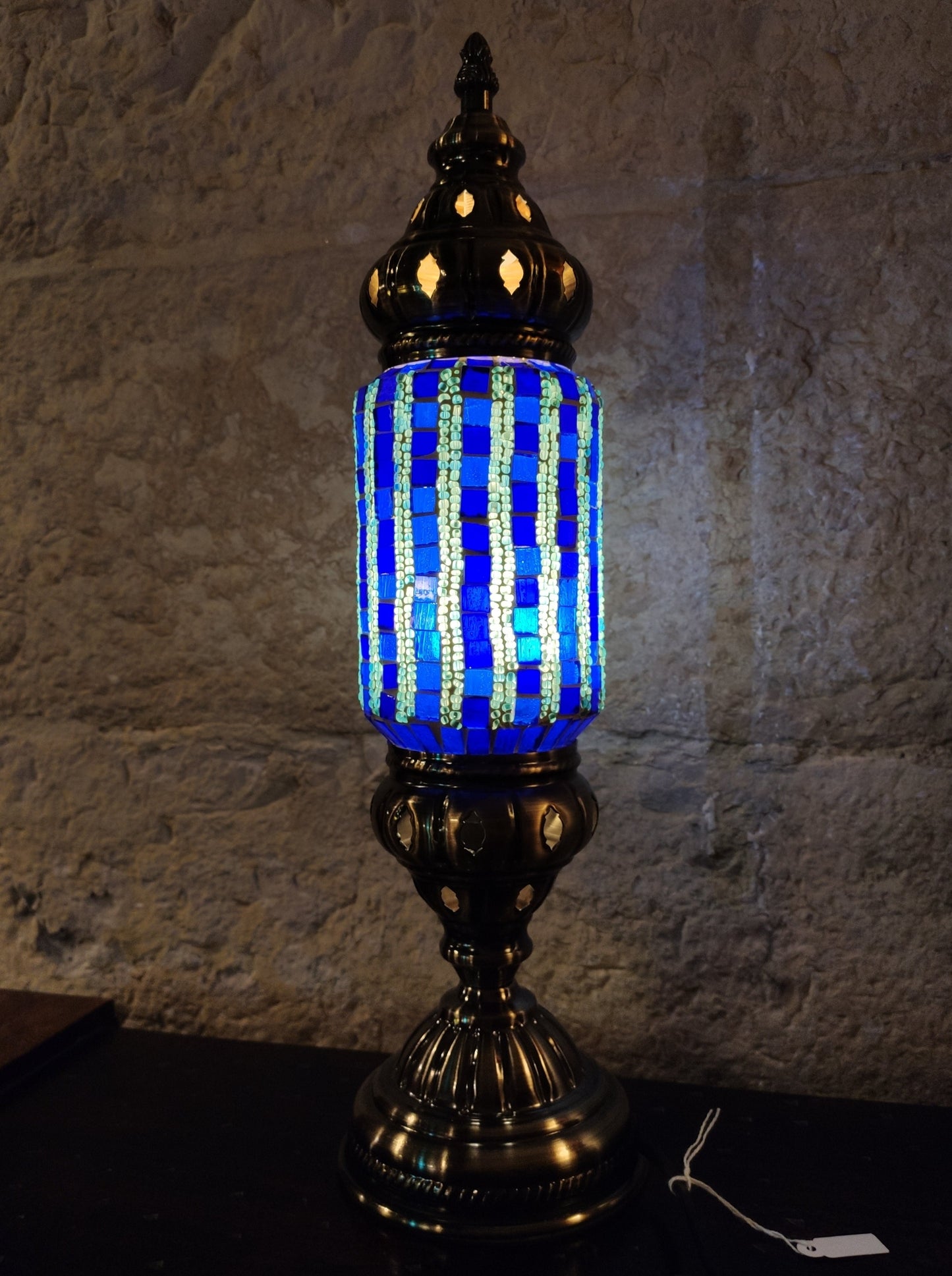 Turkish mosaic glass lamp, ethnic decor, blue 16B