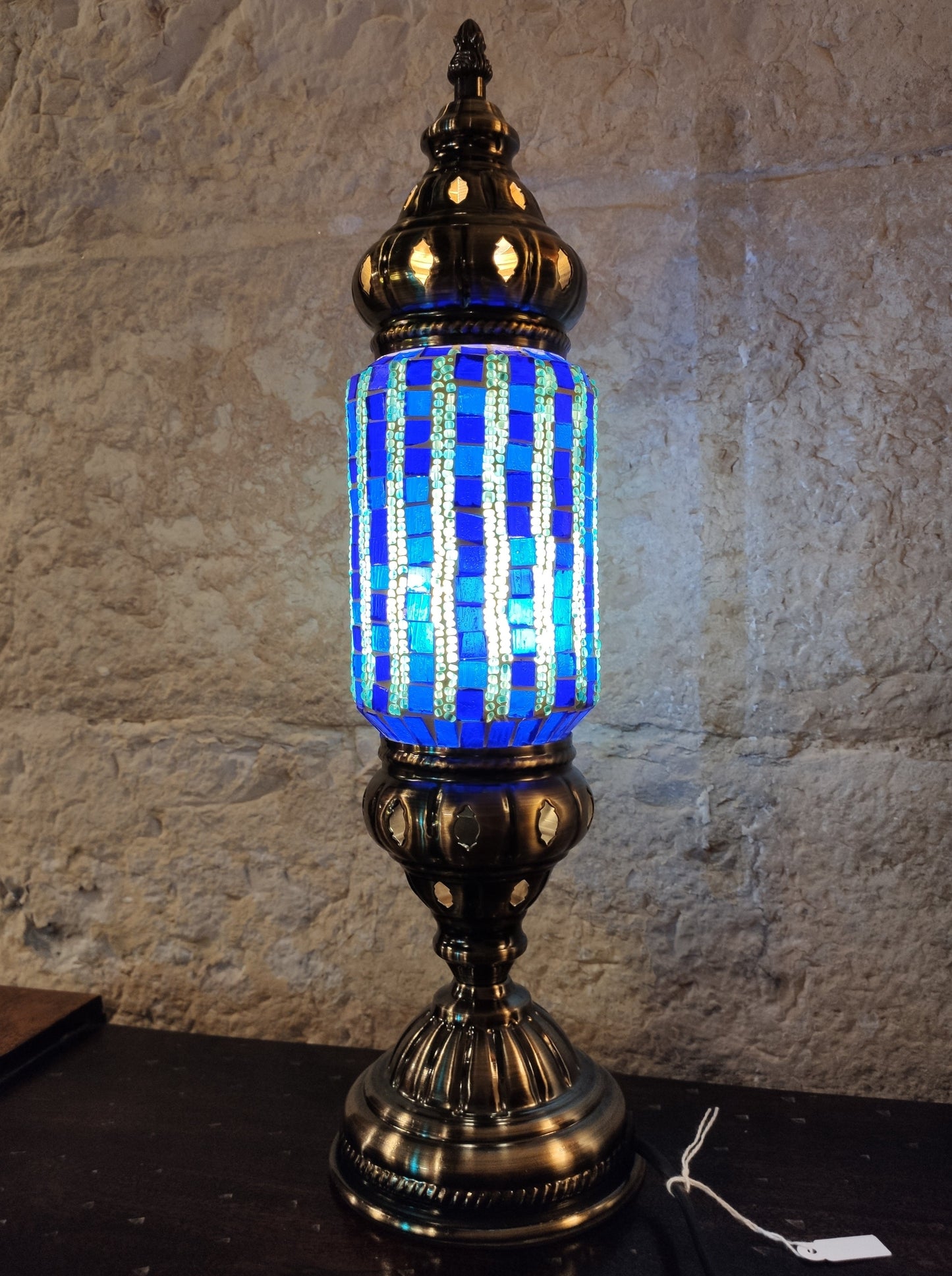 Turkish mosaic glass lamp, ethnic decor, blue 16B