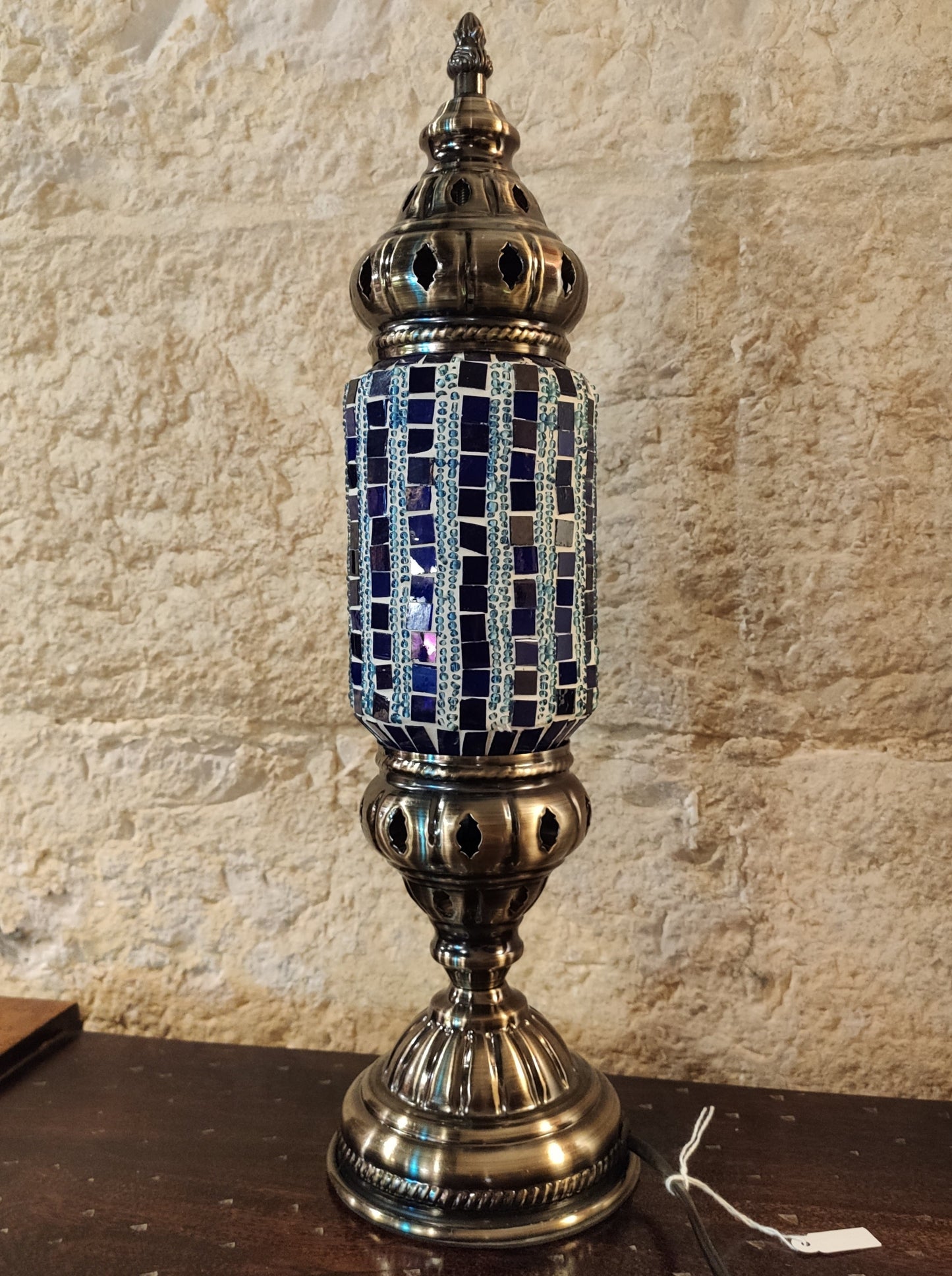 Turkish mosaic glass lamp, ethnic decor, blue 16B