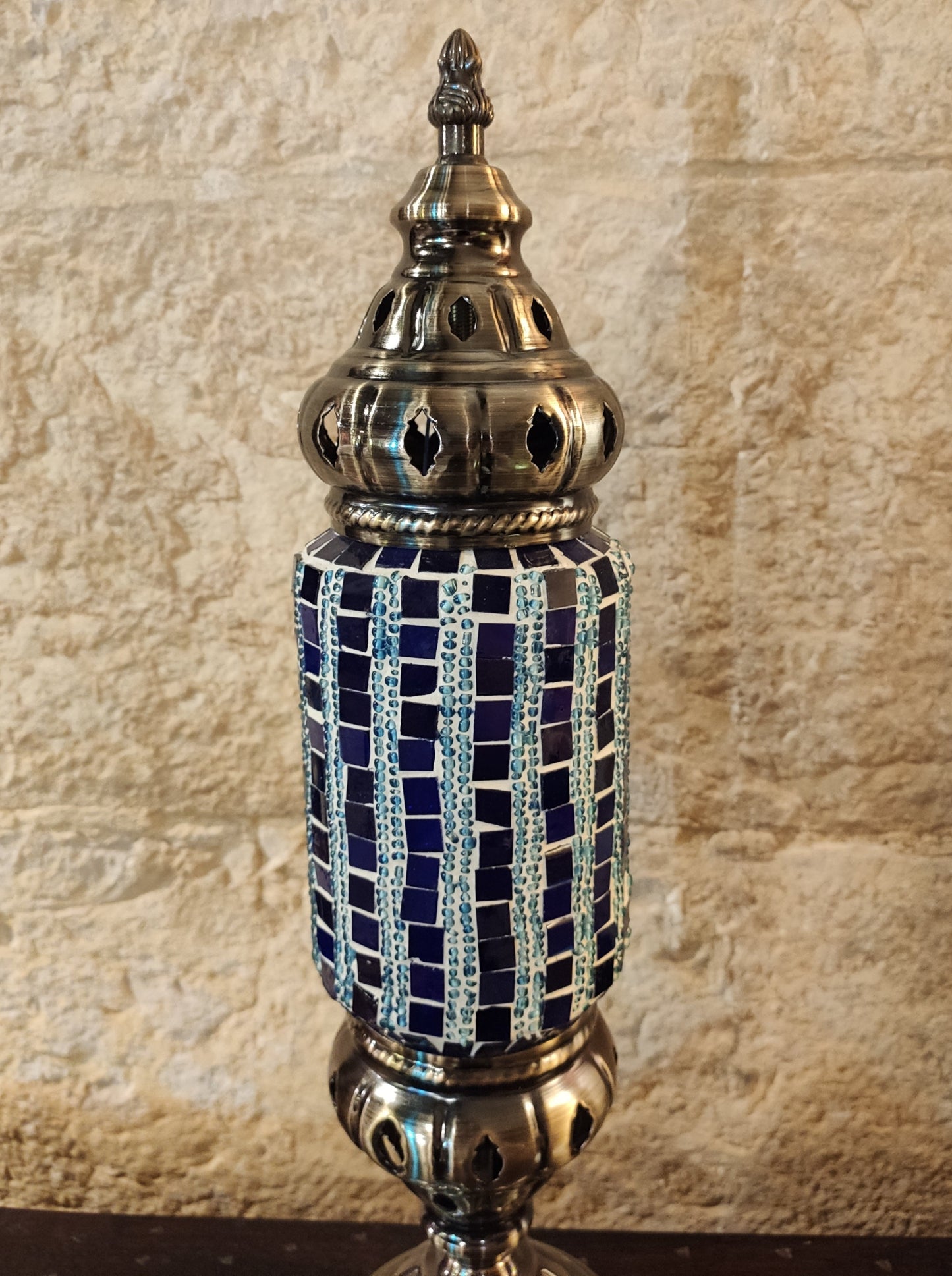 Turkish mosaic glass lamp, ethnic decor, blue 16B