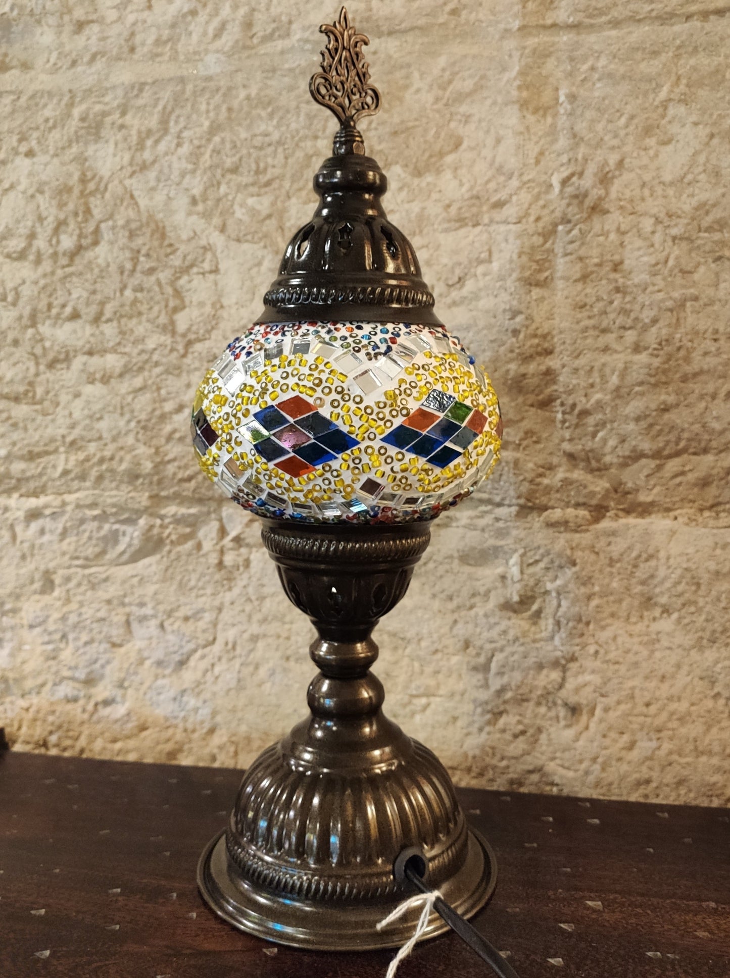 Turkish mosaic glass lamp, multicolor ethnic furniture 17B