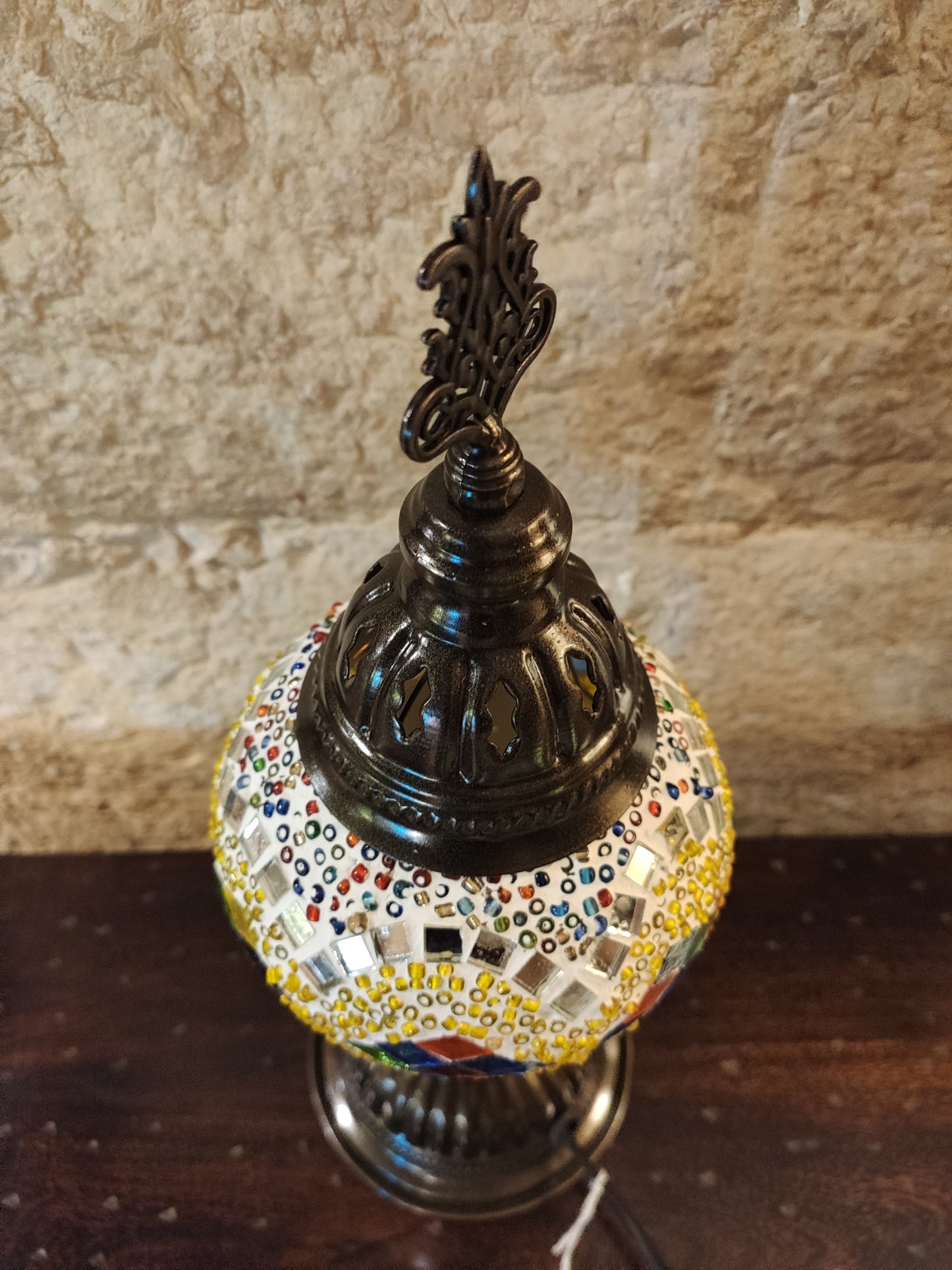 Turkish mosaic glass lamp, multicolor ethnic furniture 17B