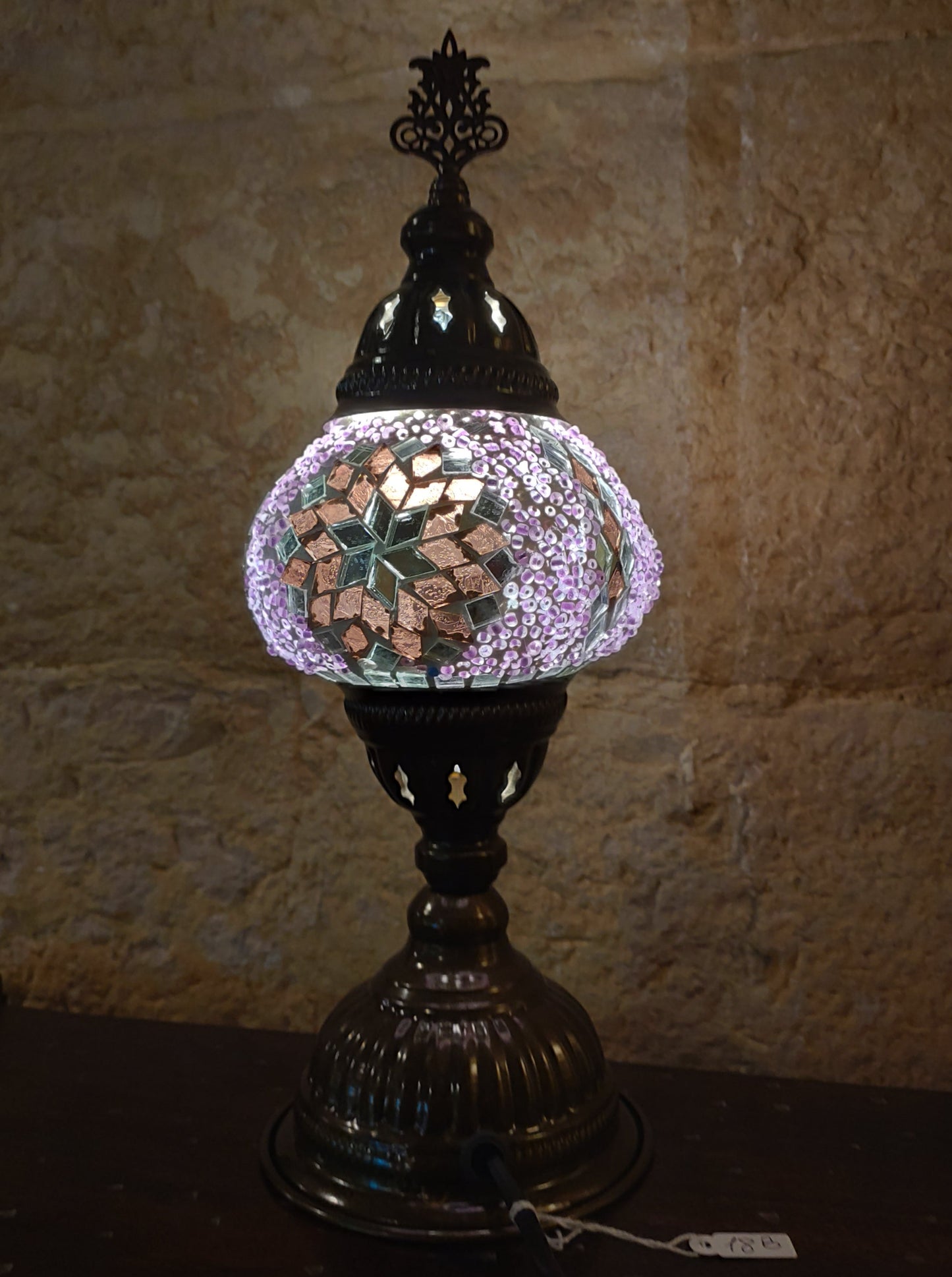 Turkish mosaic glass lamp ethnic decor pink 18B