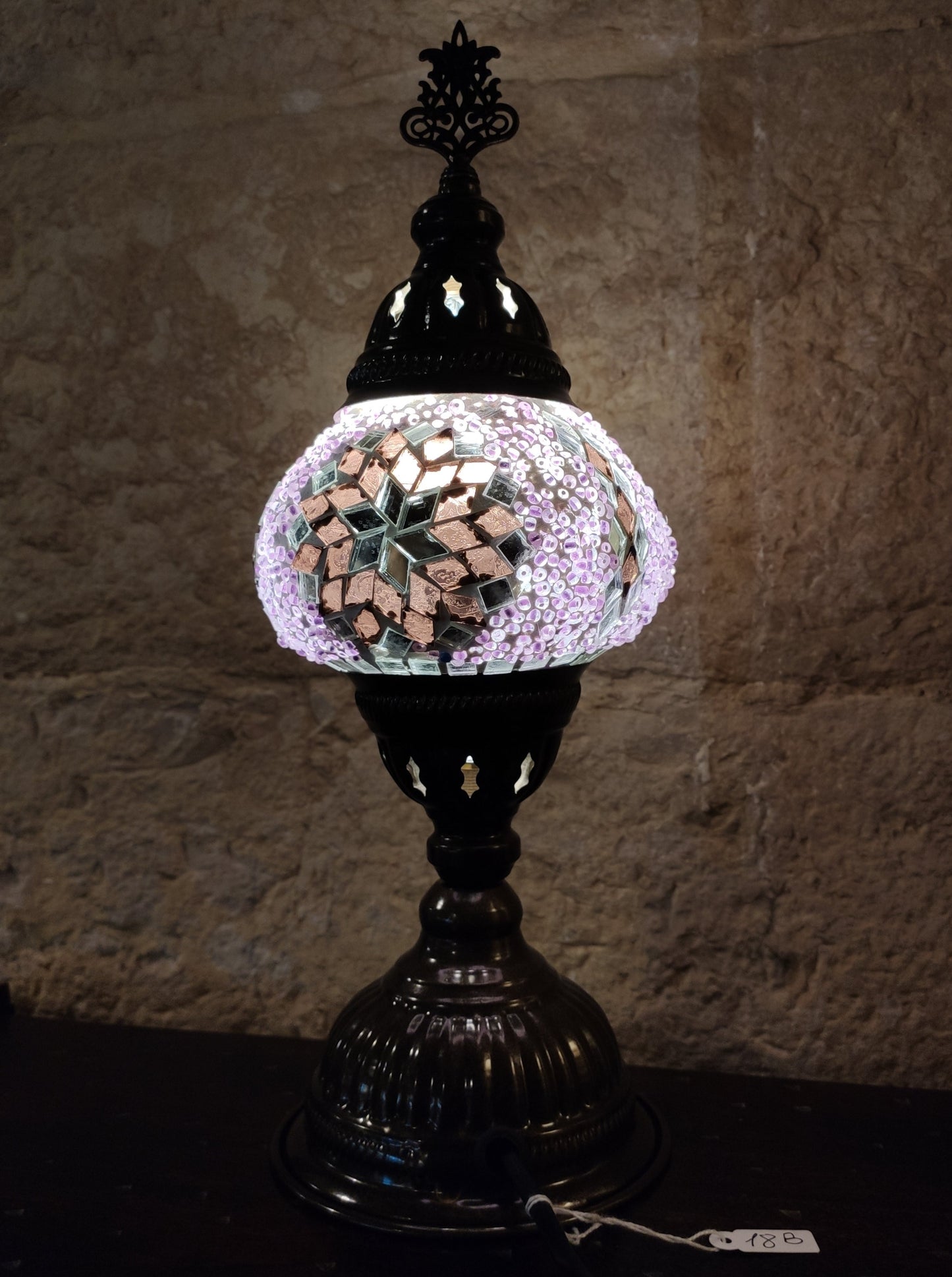 Turkish mosaic glass lamp ethnic decor pink 18B