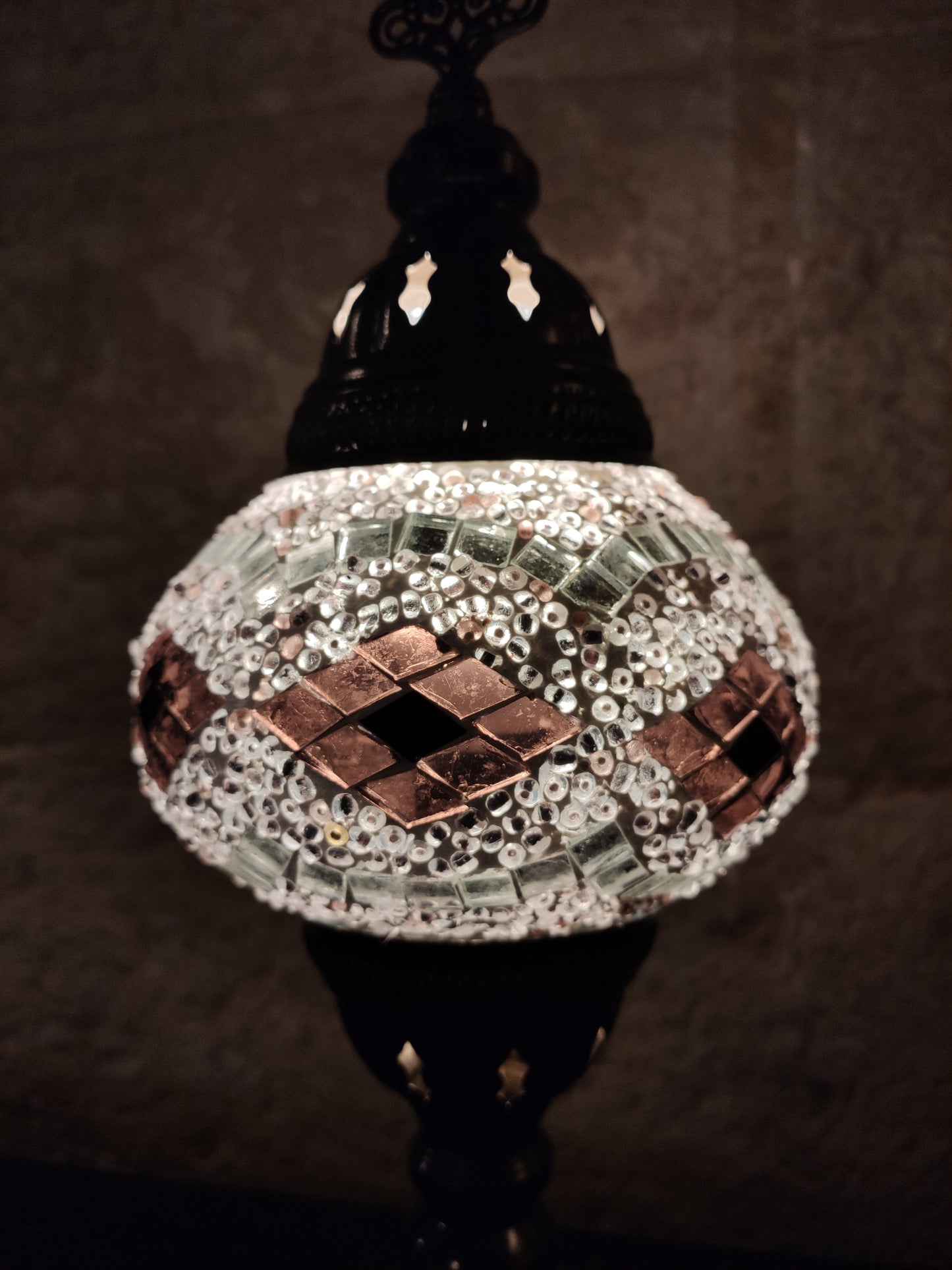 Turkish mosaic glass lamp, ethnic decor, white 19B