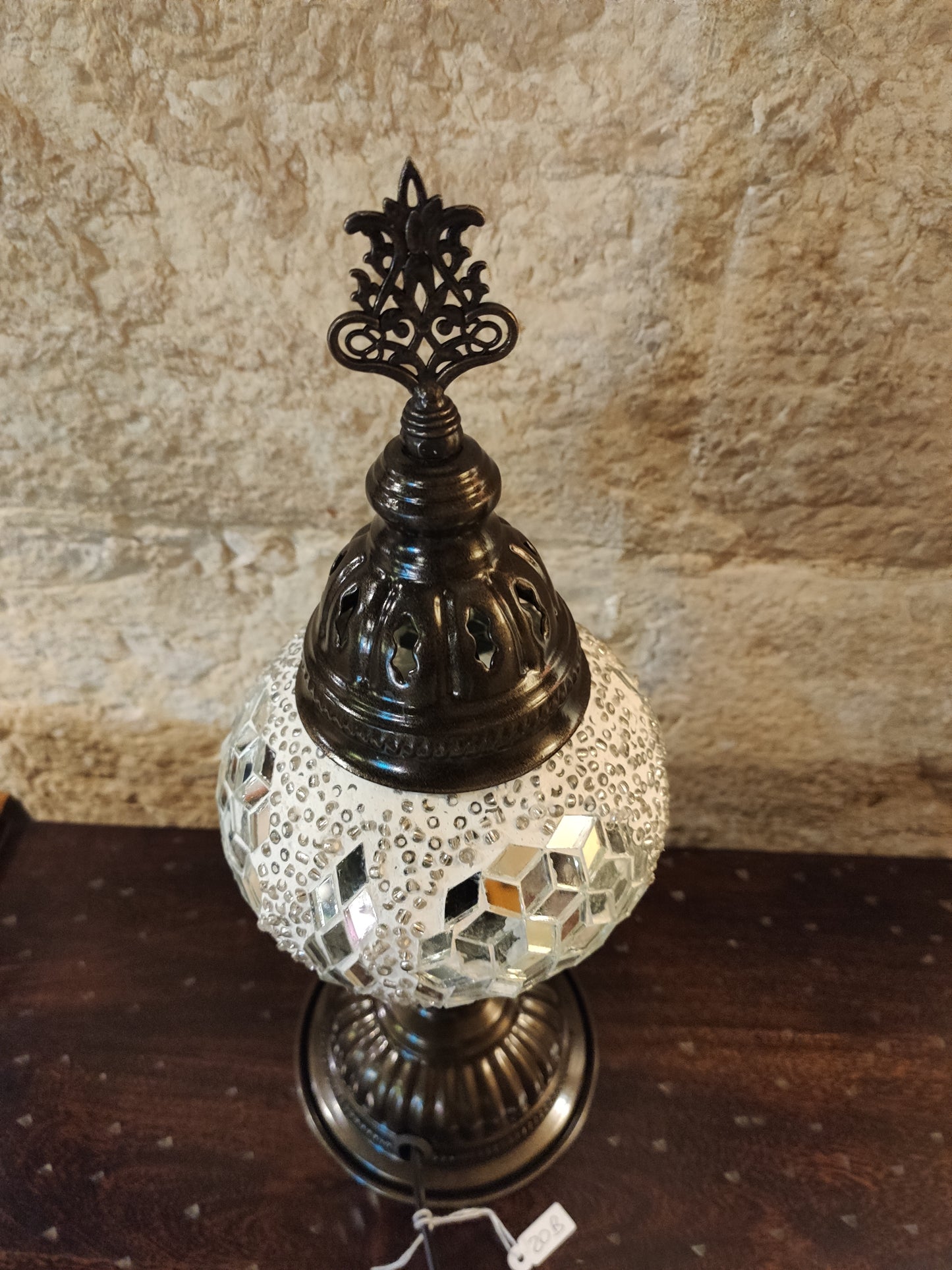 Turkish mosaic glass lamp, ethnic decor, white 20B