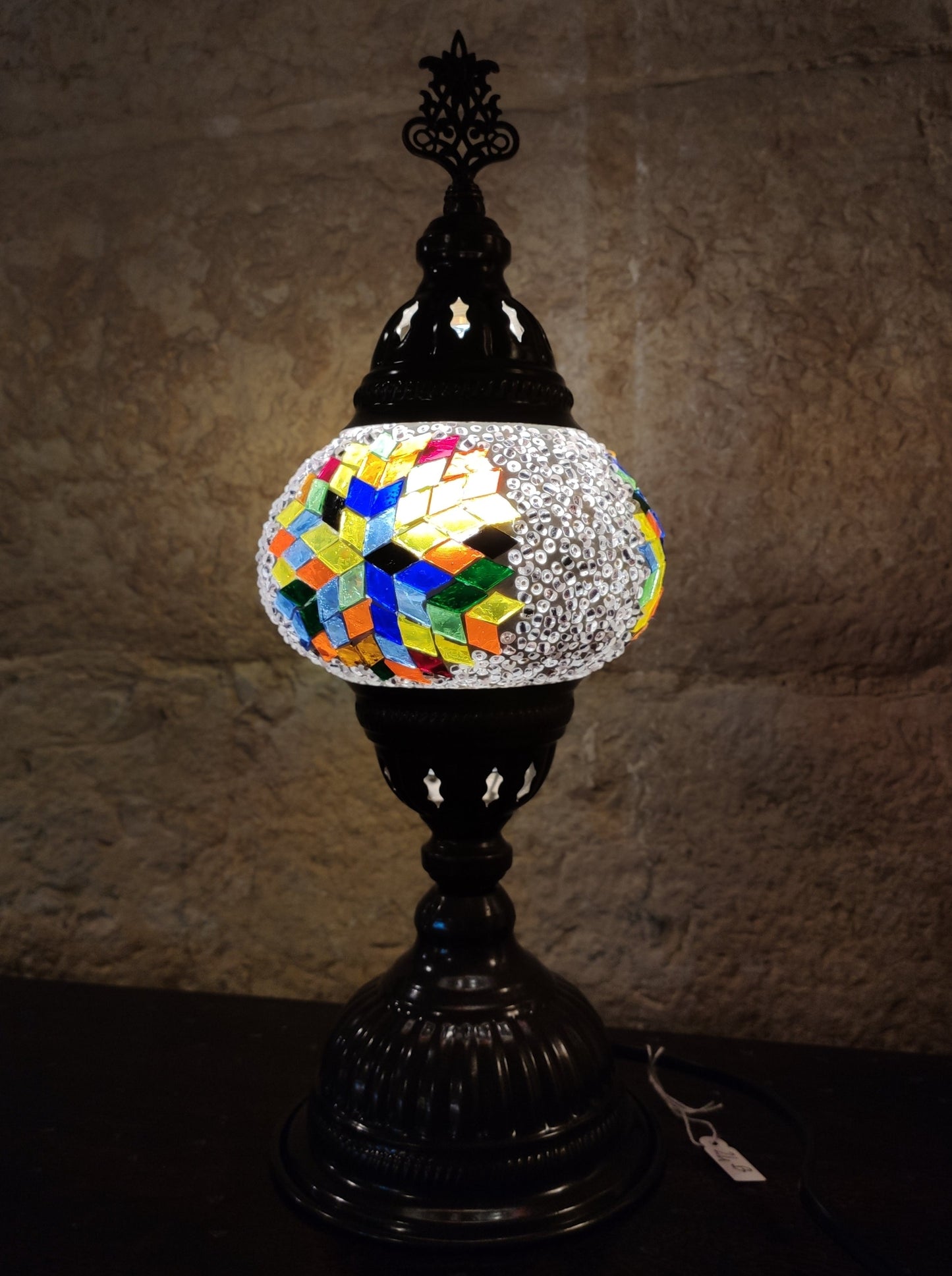 Turkish mosaic glass lamp ethnic decor white multicolor 24B