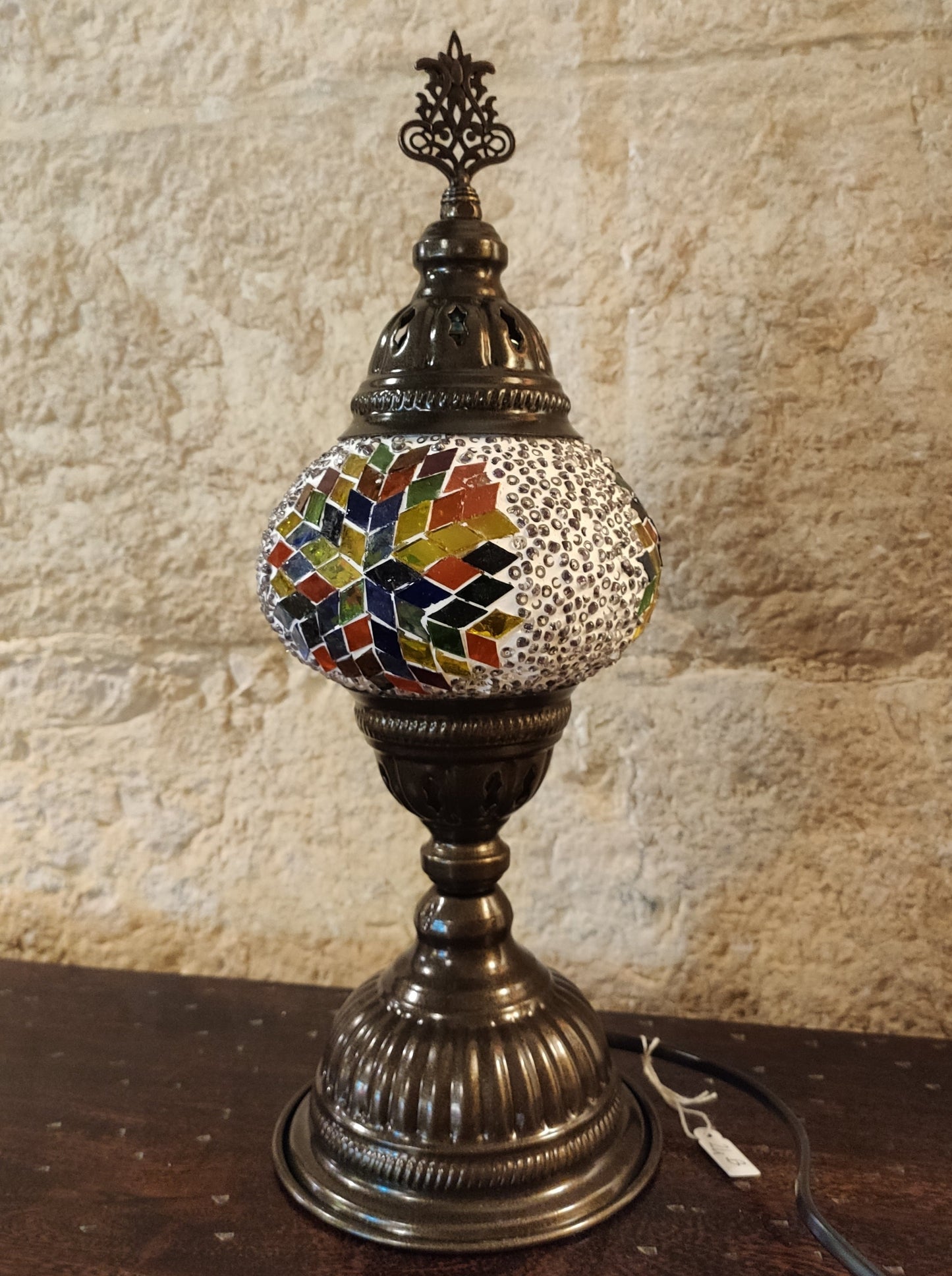 Turkish mosaic glass lamp ethnic decor white multicolor 24B