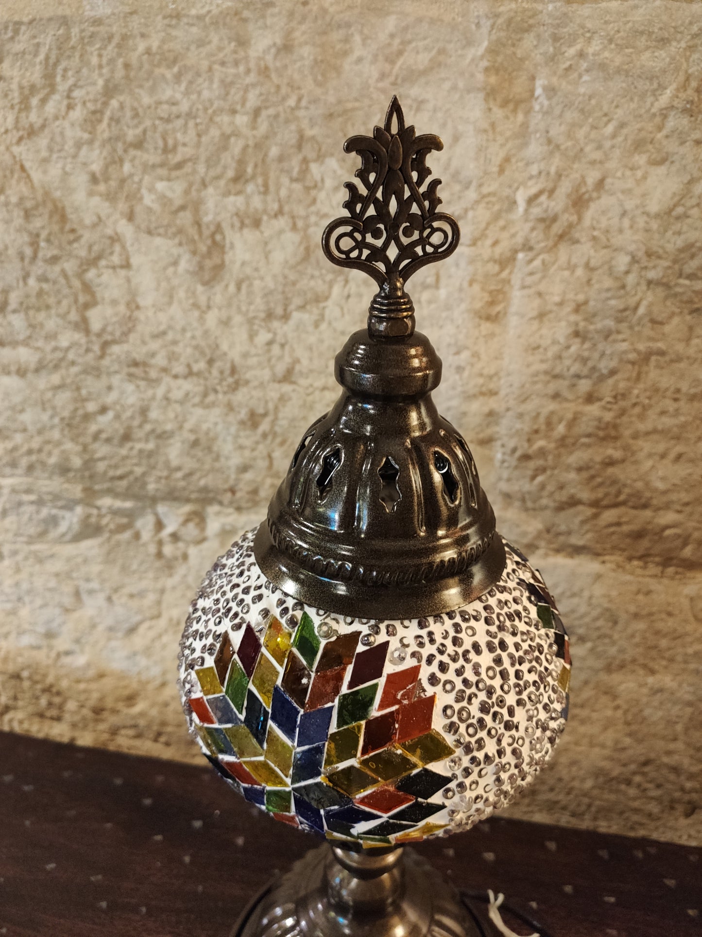 Turkish mosaic glass lamp ethnic decor white multicolor 24B