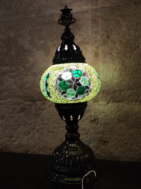 Turkish mosaic glass lamp, yellow green ethnic decor 29B