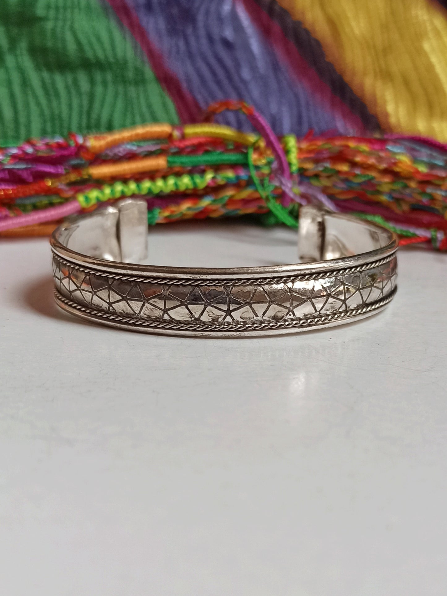 1cm silver mosaic bangle bracelet