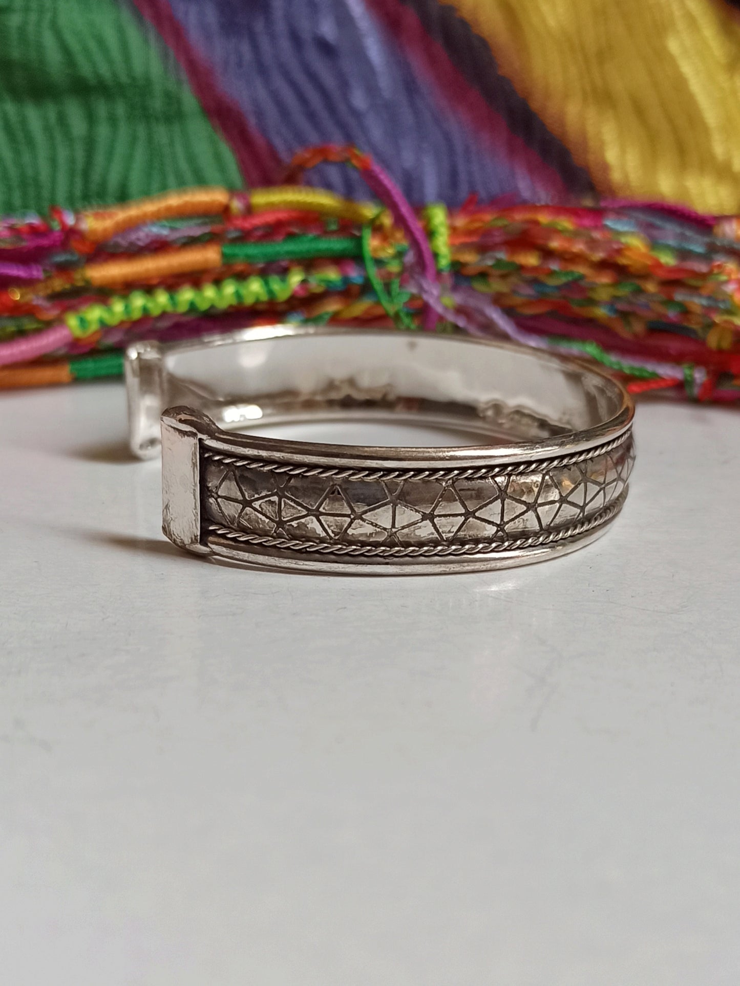 1cm silver mosaic bangle bracelet