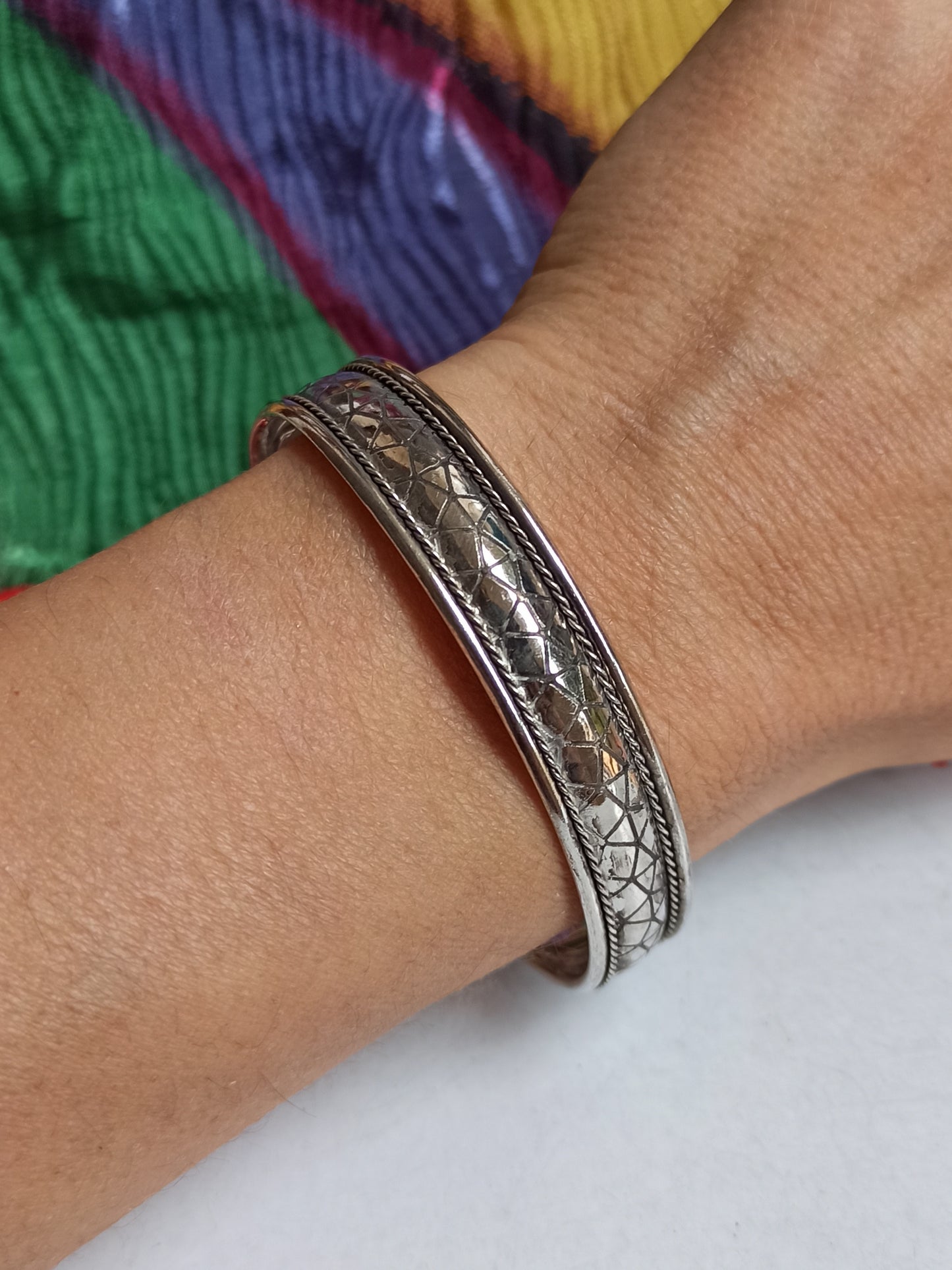 1cm silver mosaic bangle bracelet